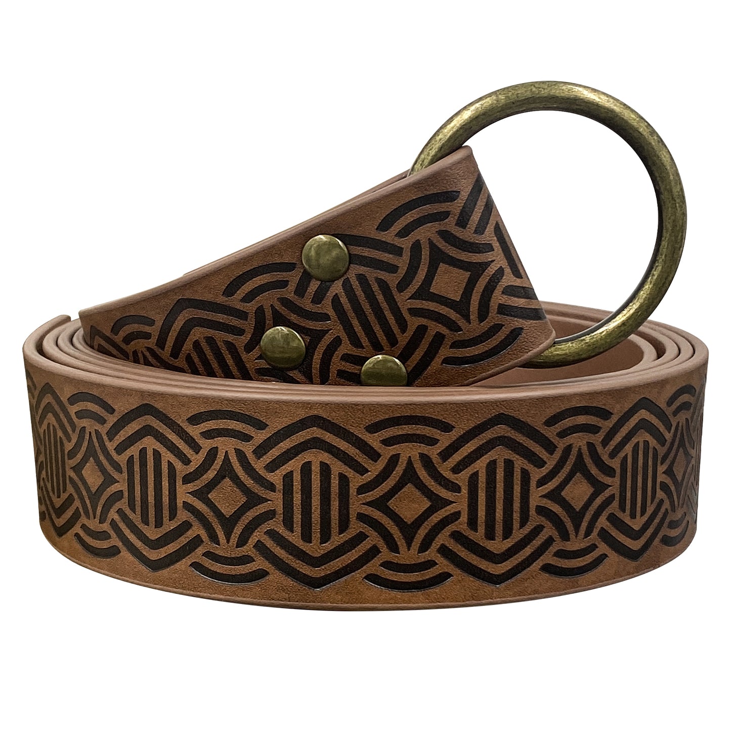 HiiFeuer Medieval Embossed PU Leather O-Ring Belt, Retro Renaissance Knight Belt
