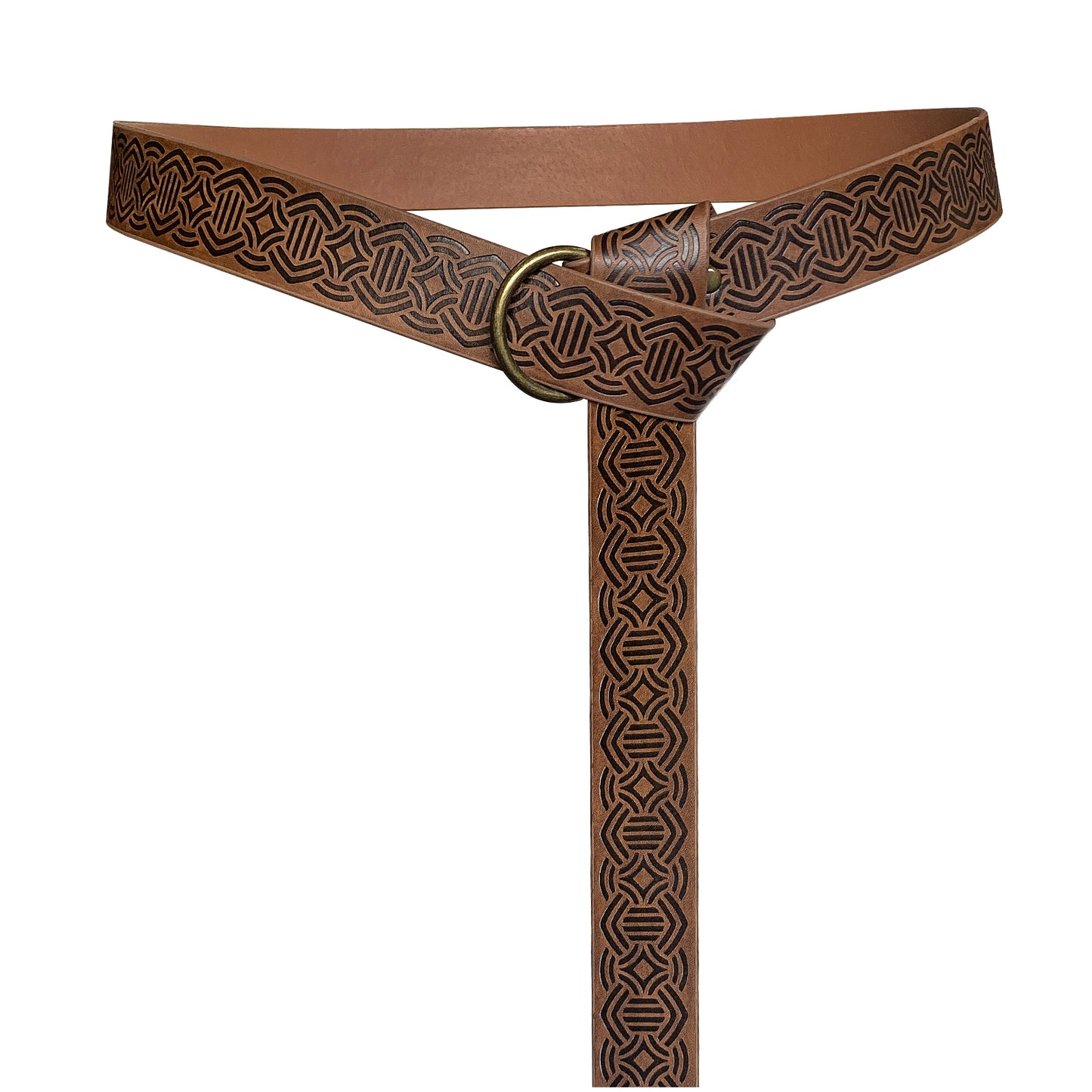 HiiFeuer Medieval Embossed PU Leather O-Ring Belt, Retro Renaissance Knight Belt