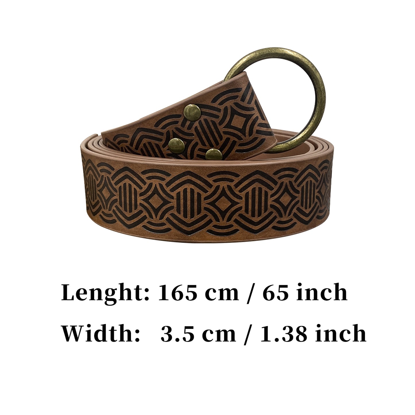 HiiFeuer Medieval Embossed PU Leather O-Ring Belt, Retro Renaissance Knight Belt