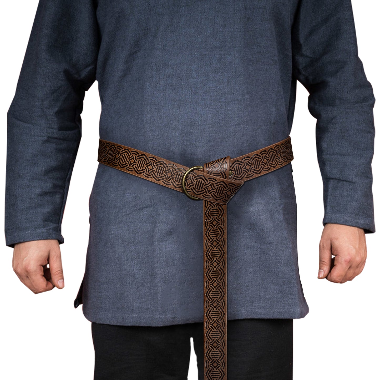 HiiFeuer Medieval Embossed PU Leather O-Ring Belt, Retro Renaissance Knight Belt