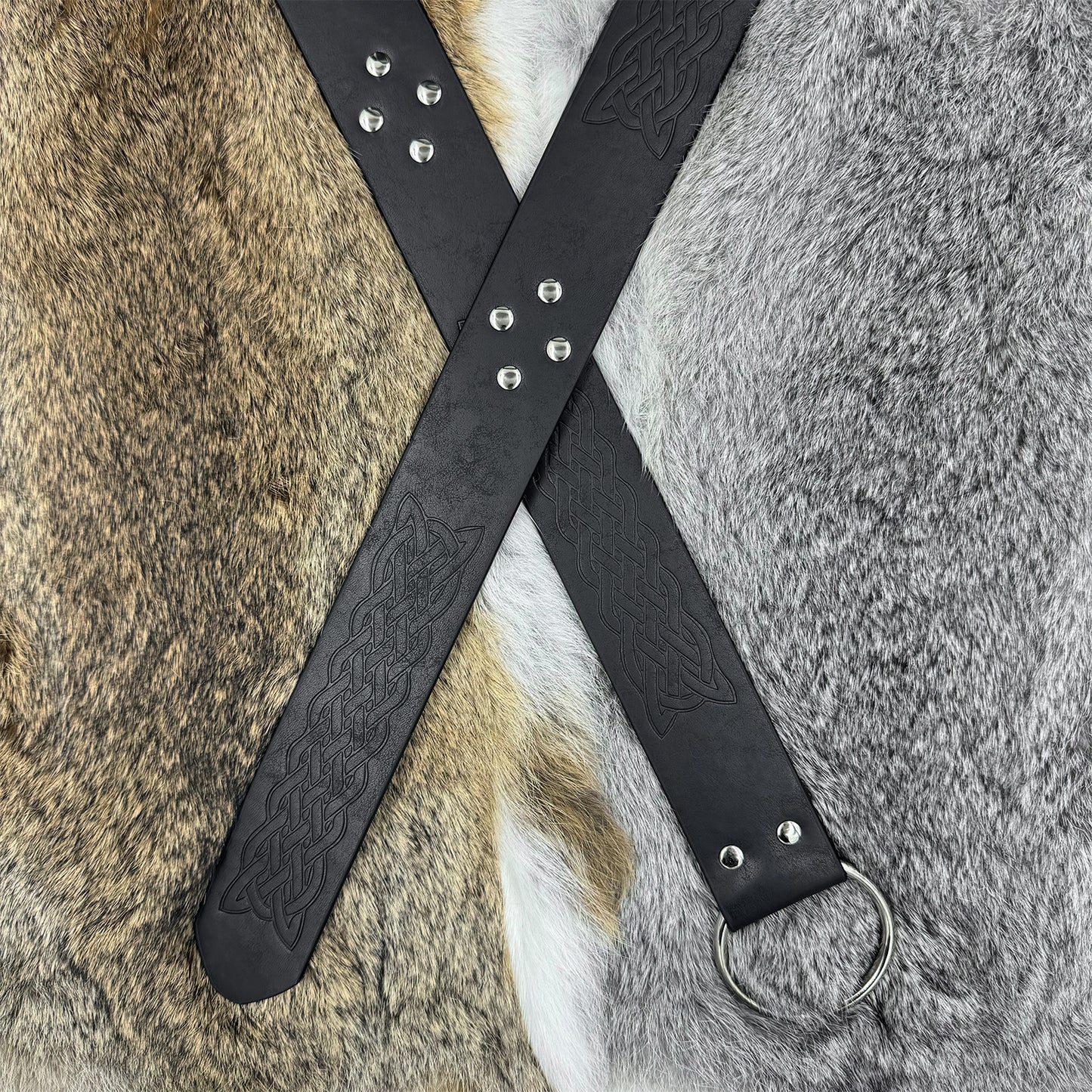 HiiFeuer Medieval Embossed PU Leather O-Ring Belt, Retro Renaissance Knight Belt