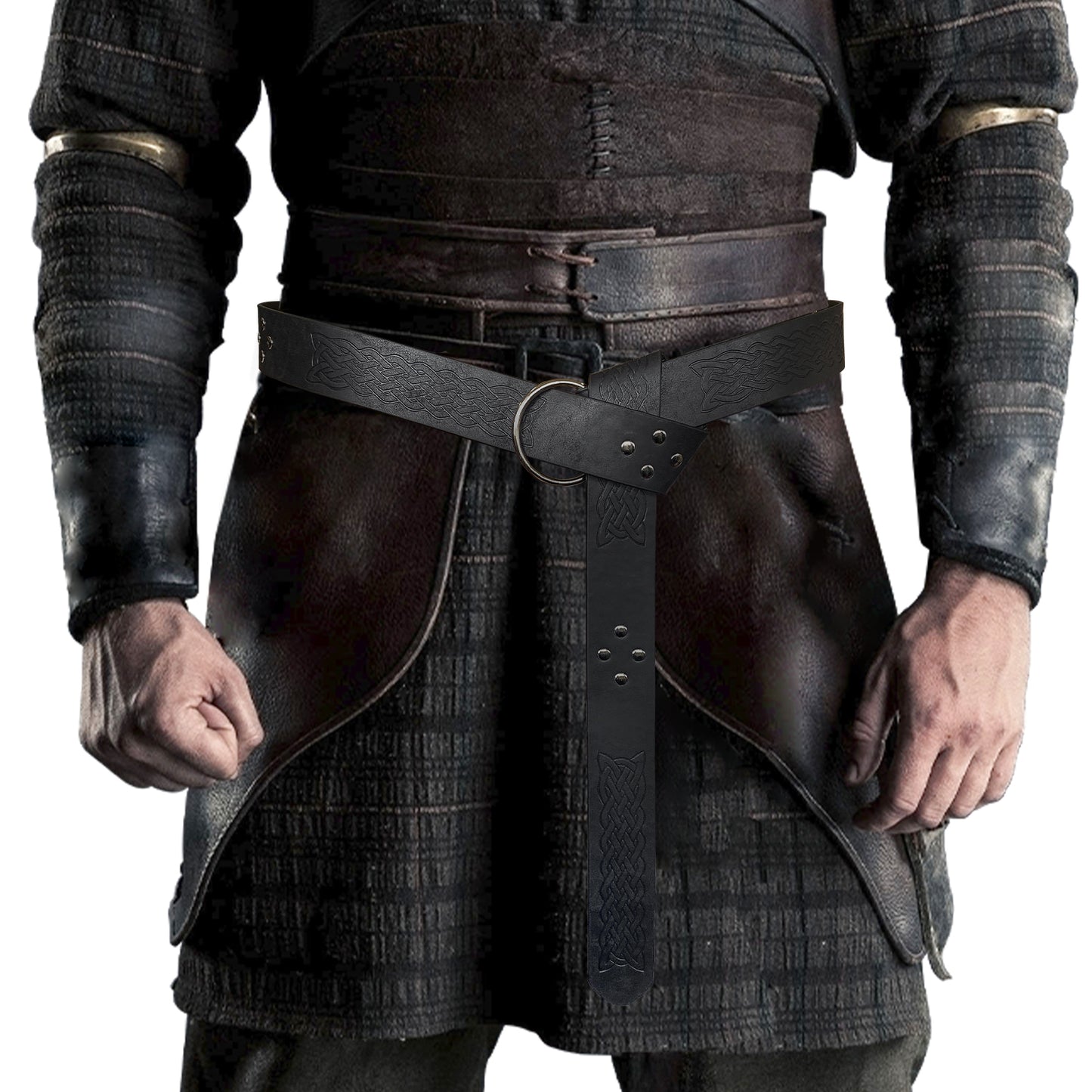 HiiFeuer Medieval Embossed PU Leather O-Ring Belt, Retro Renaissance Knight Belt