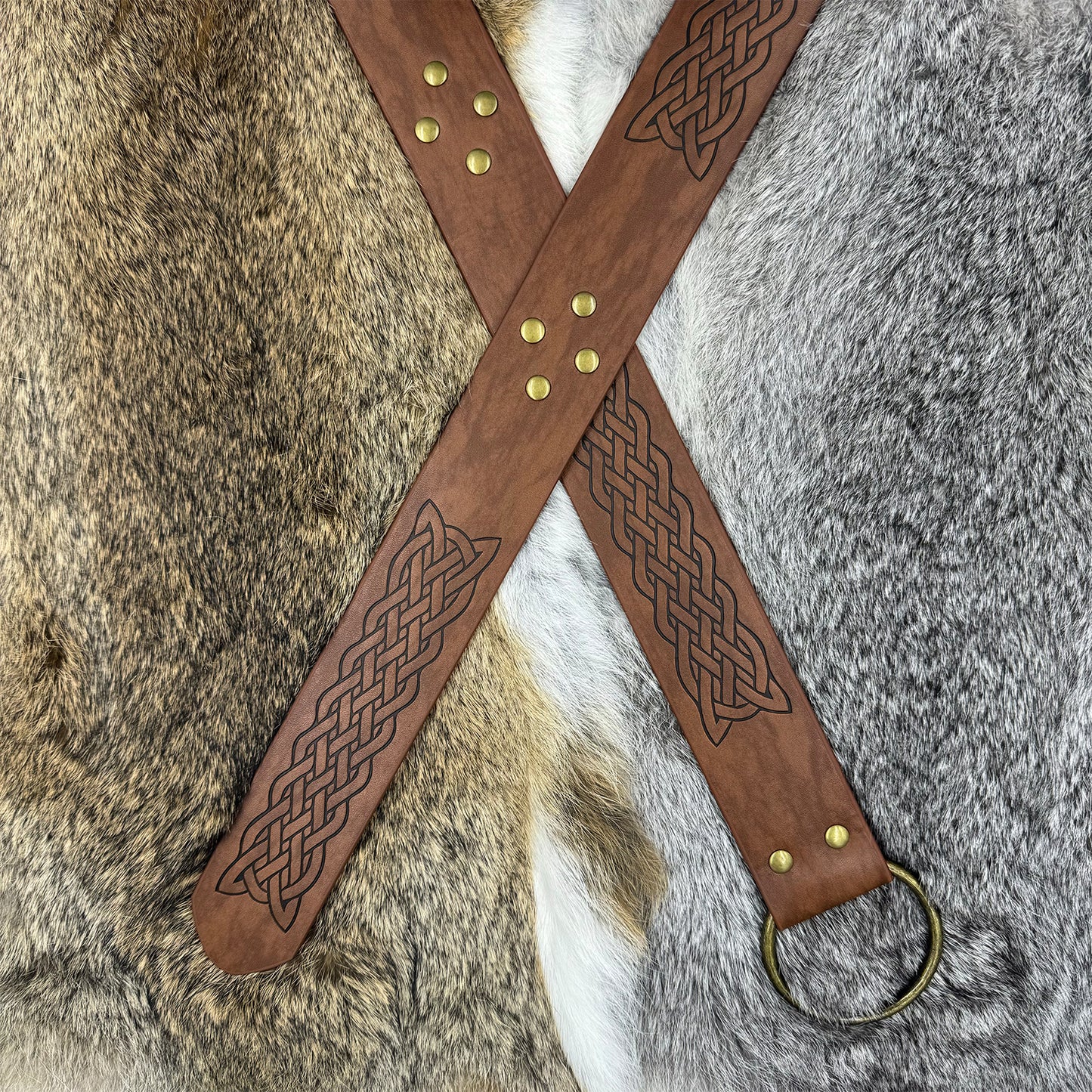 HiiFeuer Medieval Embossed PU Leather O-Ring Belt, Retro Renaissance Knight Belt