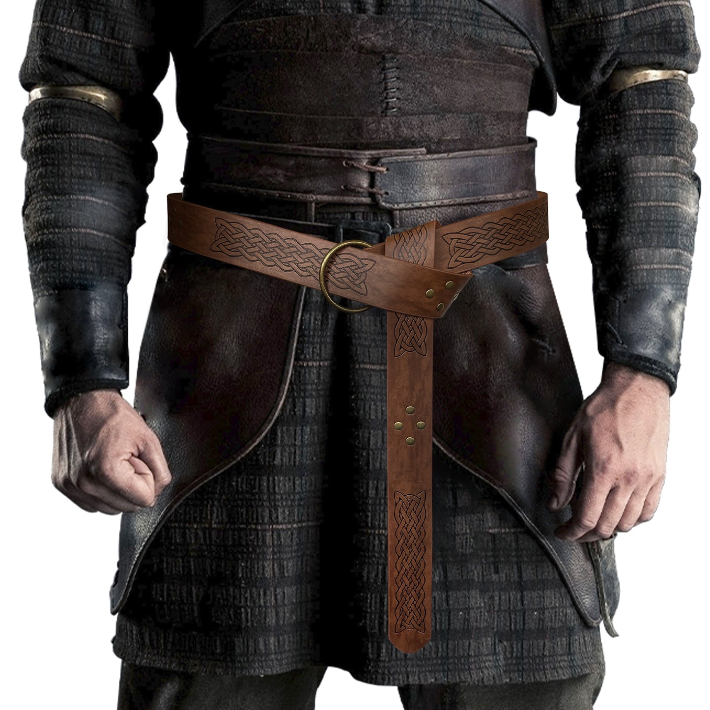 HiiFeuer Medieval Embossed PU Leather O-Ring Belt, Retro Renaissance Knight Belt