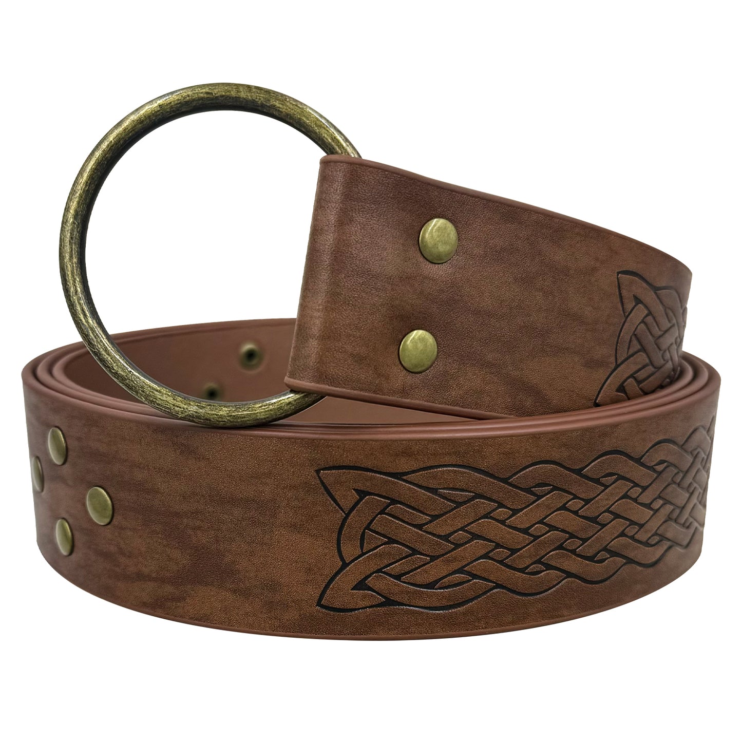 HiiFeuer Medieval Embossed PU Leather O-Ring Belt, Retro Renaissance Knight Belt