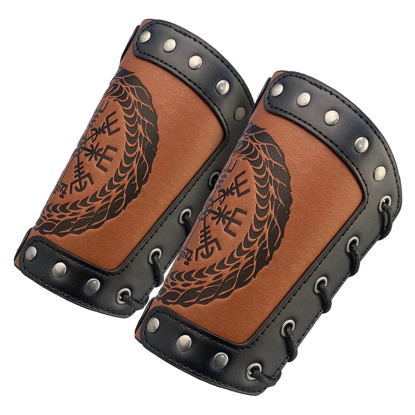 HiiFeuer Embossed Viking Symble Faux Leather Arm Armor, Viking Gauntlet Bracers, Knight Arm Guards for LARP Ren Faire