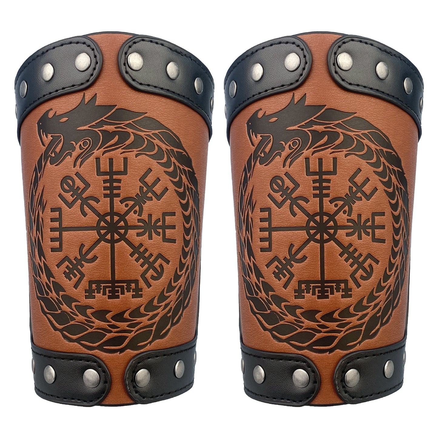 HiiFeuer Embossed Viking Symble Faux Leather Arm Armor, Viking Gauntlet Bracers, Knight Arm Guards for LARP Ren Faire