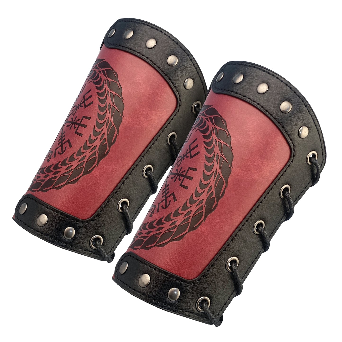 HiiFeuer Embossed Viking Symble Faux Leather Arm Armor, Viking Gauntlet Bracers, Knight Arm Guards for LARP Ren Faire