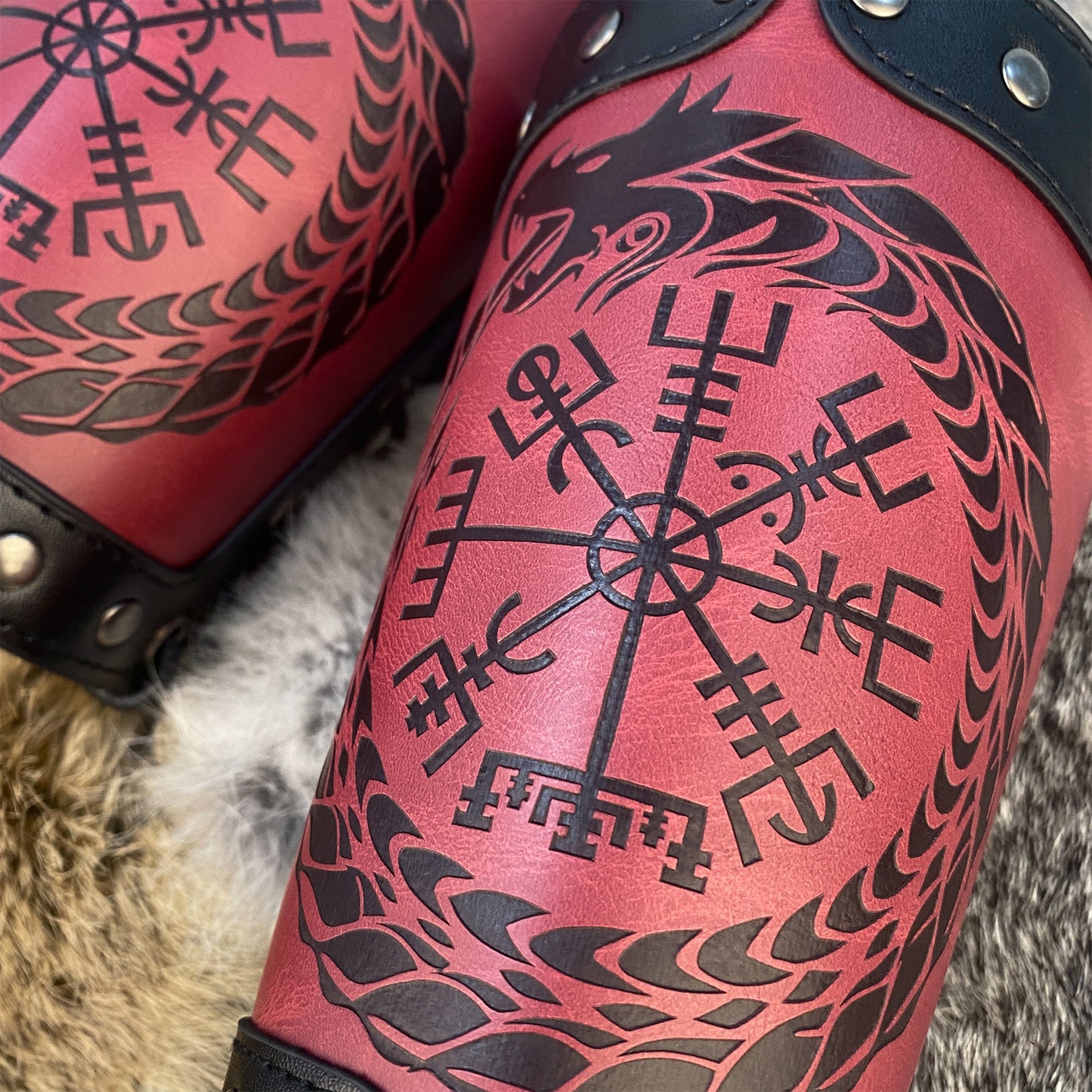 HiiFeuer Embossed Viking Symble Faux Leather Arm Armor, Viking Gauntlet Bracers, Knight Arm Guards for LARP Ren Faire