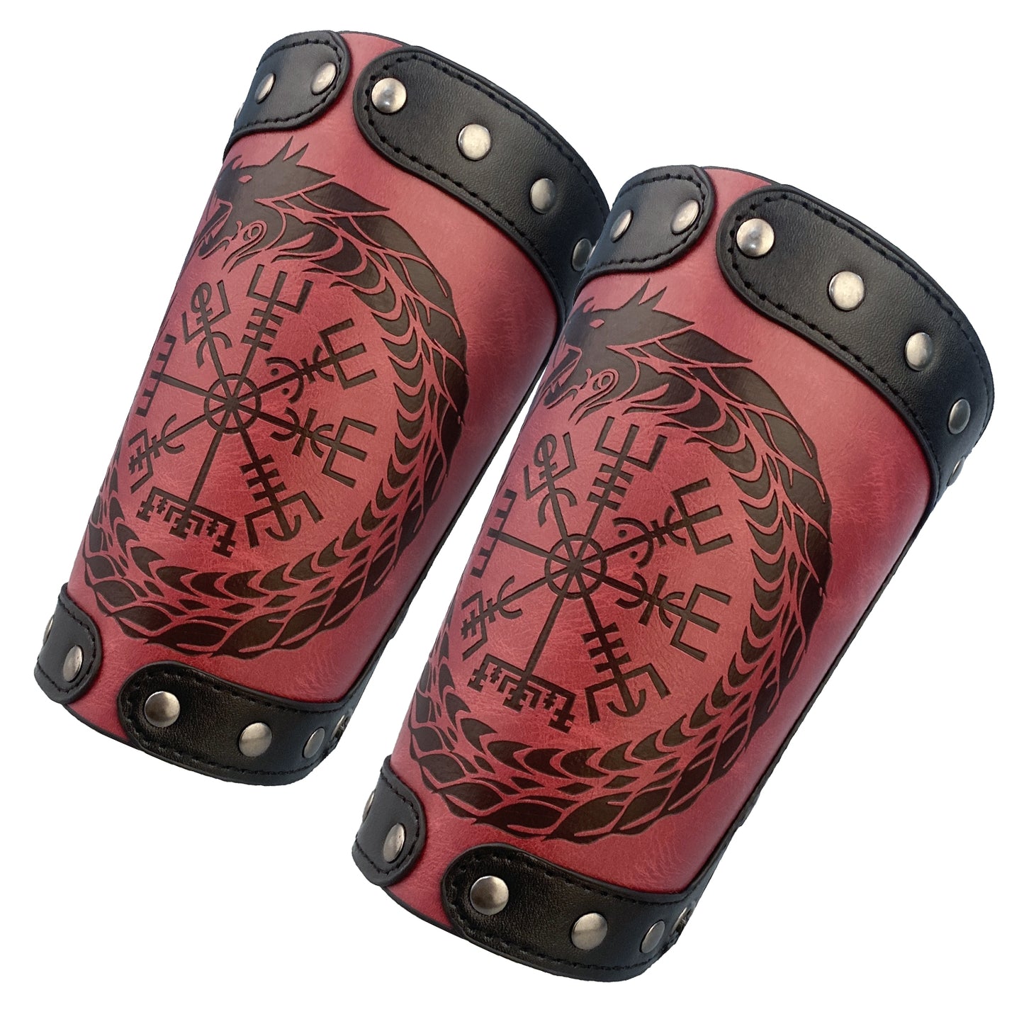 HiiFeuer Embossed Viking Symble Faux Leather Arm Armor, Viking Gauntlet Bracers, Knight Arm Guards for LARP Ren Faire
