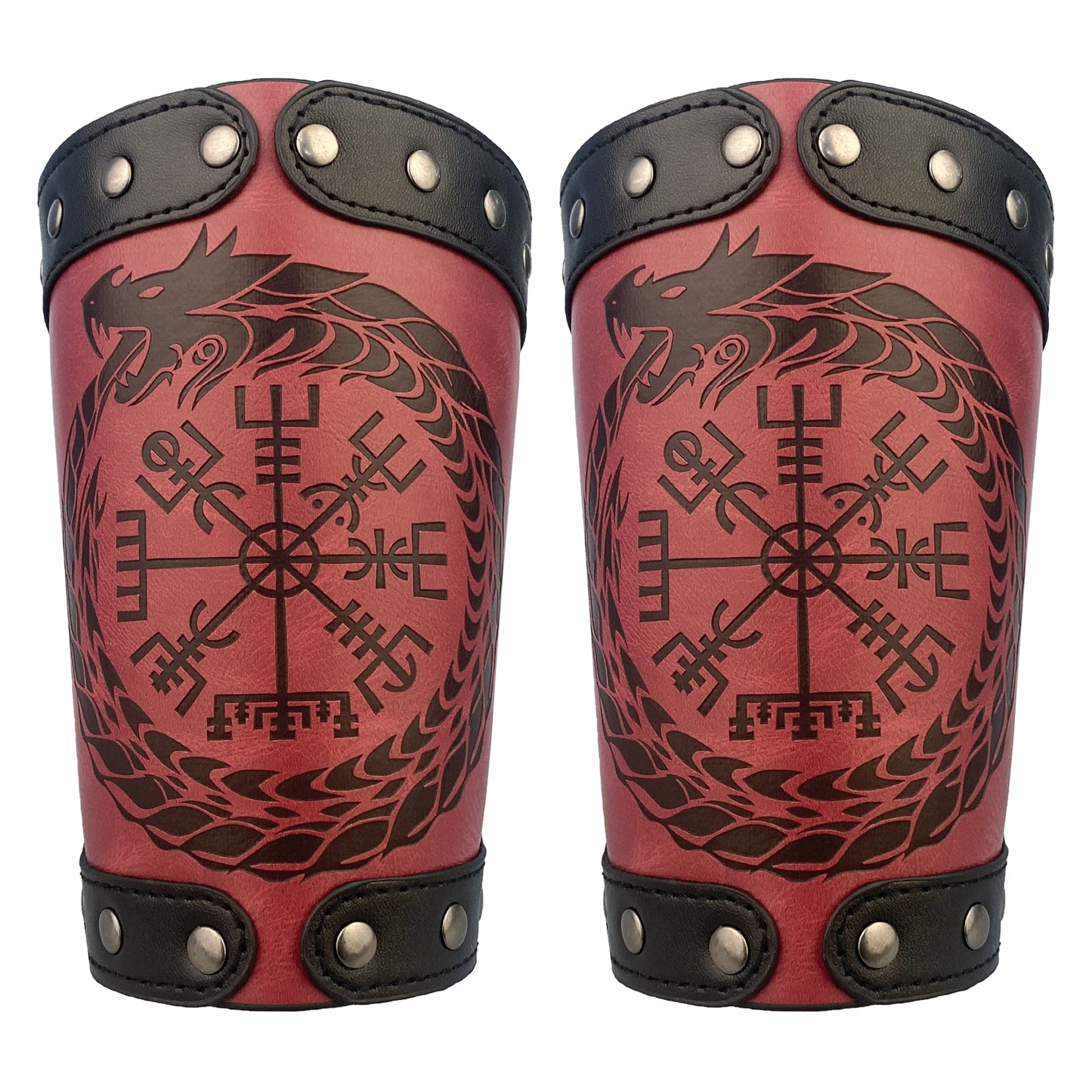 HiiFeuer Embossed Viking Symble Faux Leather Arm Armor, Viking Gauntlet Bracers, Knight Arm Guards for LARP Ren Faire