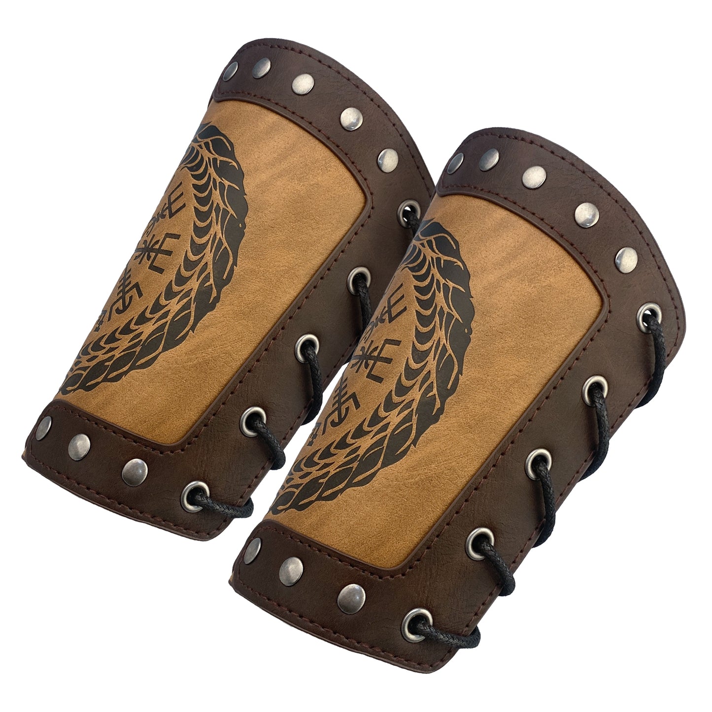 HiiFeuer Embossed Viking Symble Faux Leather Arm Armor, Viking Gauntlet Bracers, Knight Arm Guards for LARP Ren Faire
