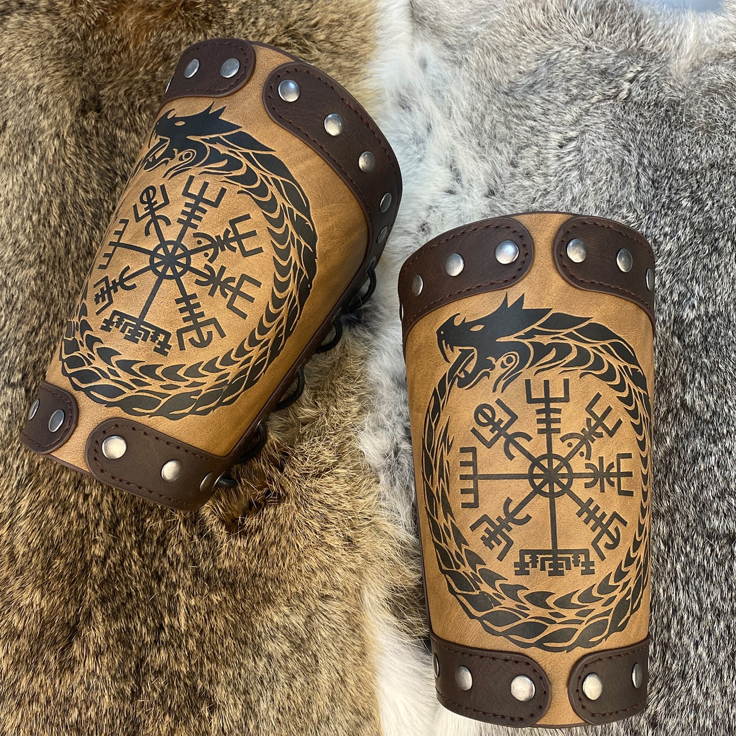 HiiFeuer Embossed Viking Symble Faux Leather Arm Armor, Viking Gauntlet Bracers, Knight Arm Guards for LARP Ren Faire