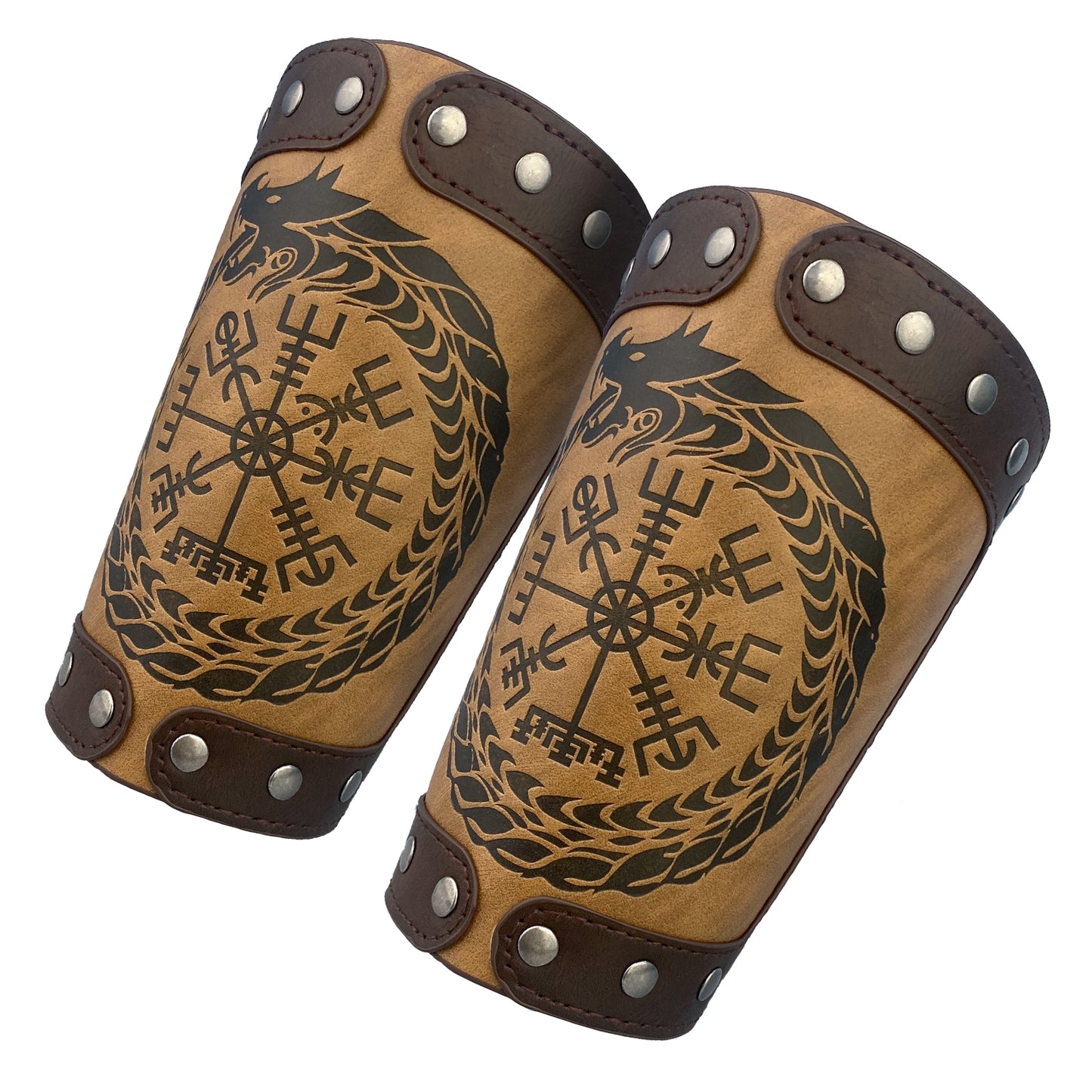 HiiFeuer Embossed Viking Symble Faux Leather Arm Armor, Viking Gauntlet Bracers, Knight Arm Guards for LARP Ren Faire