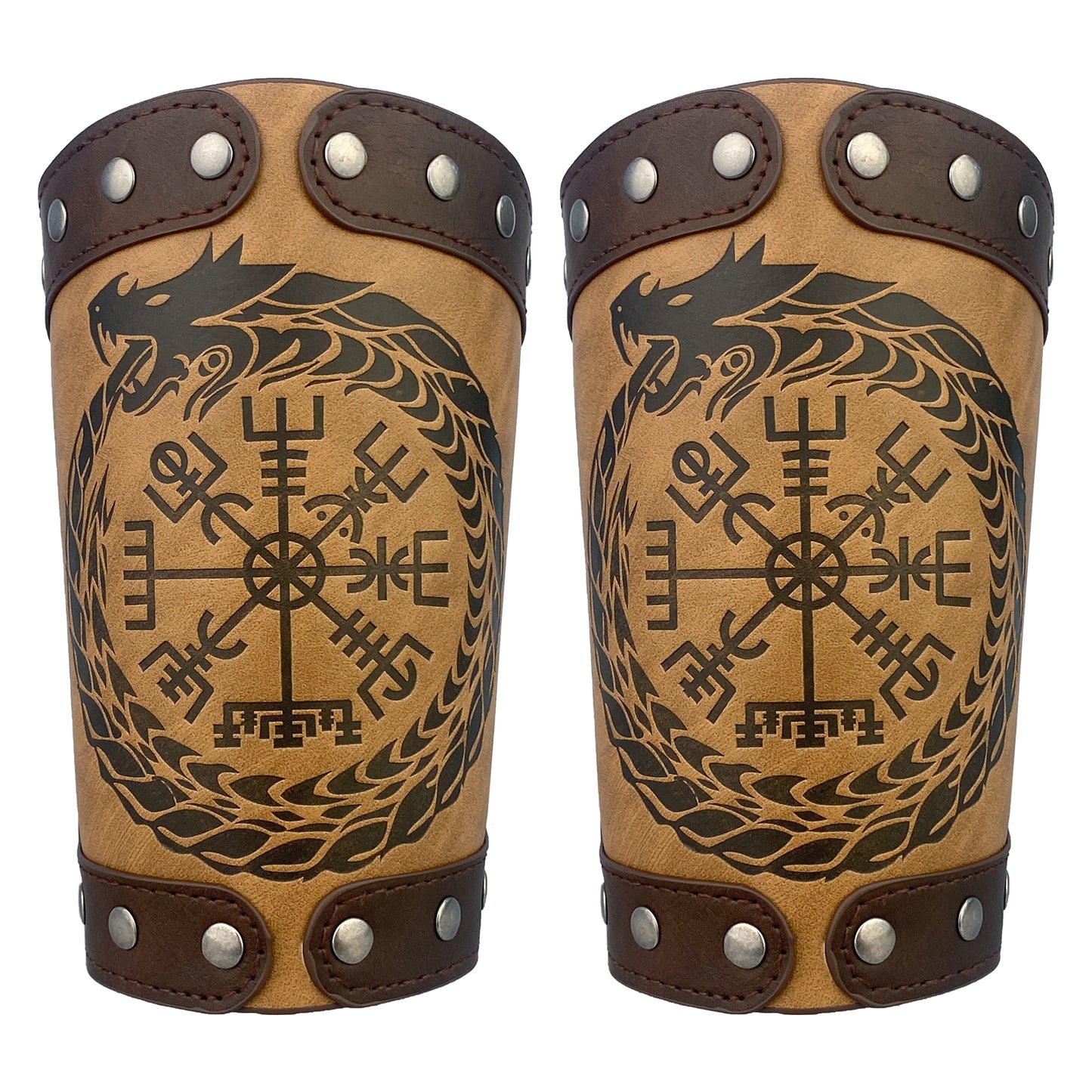 HiiFeuer Embossed Viking Symble Faux Leather Arm Armor, Viking Gauntlet Bracers, Knight Arm Guards for LARP Ren Faire