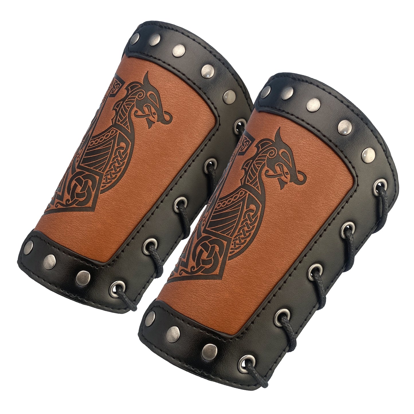 HiiFeuer Embossed Viking Symble Faux Leather Arm Armor, Viking Gauntlet Bracers, Knight Arm Guards for LARP Ren Faire