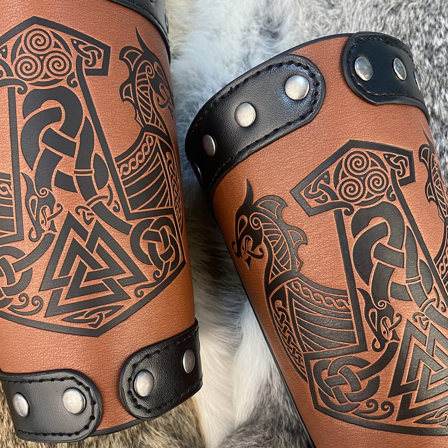 HiiFeuer Embossed Viking Symble Faux Leather Arm Armor, Viking Gauntlet Bracers, Knight Arm Guards for LARP Ren Faire