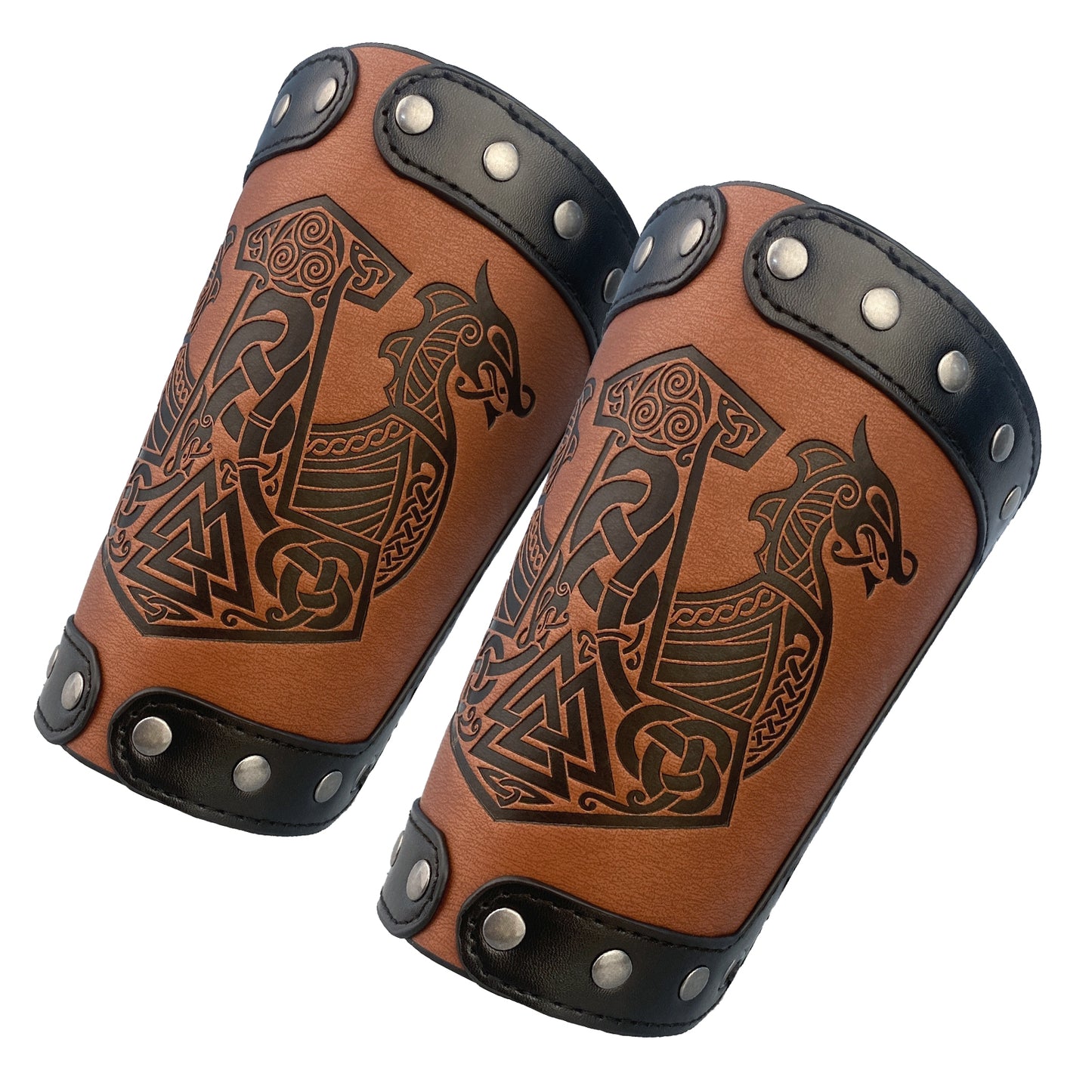 HiiFeuer Embossed Viking Symble Faux Leather Arm Armor, Viking Gauntlet Bracers, Knight Arm Guards for LARP Ren Faire