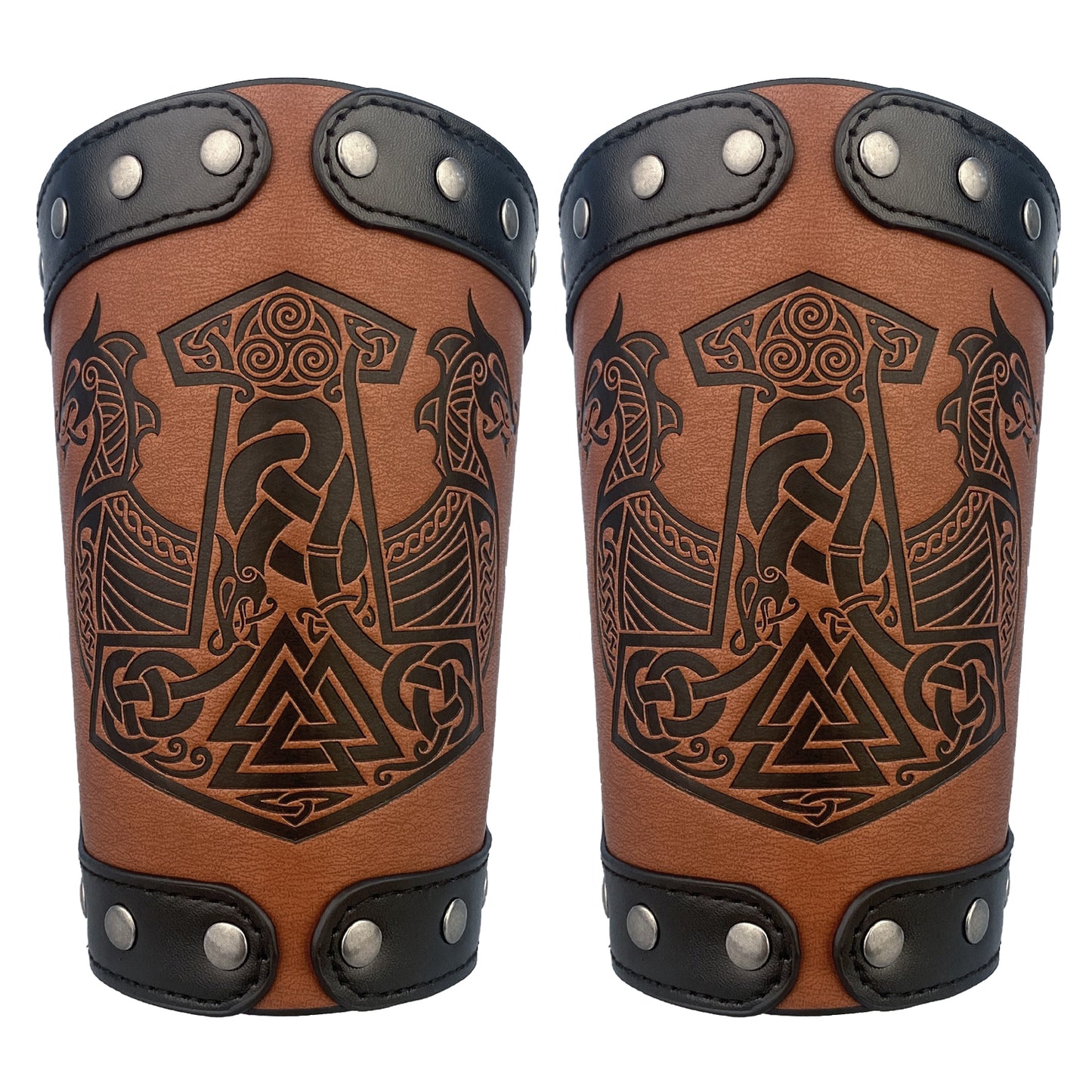 HiiFeuer Embossed Viking Symble Faux Leather Arm Armor, Viking Gauntlet Bracers, Knight Arm Guards for LARP Ren Faire