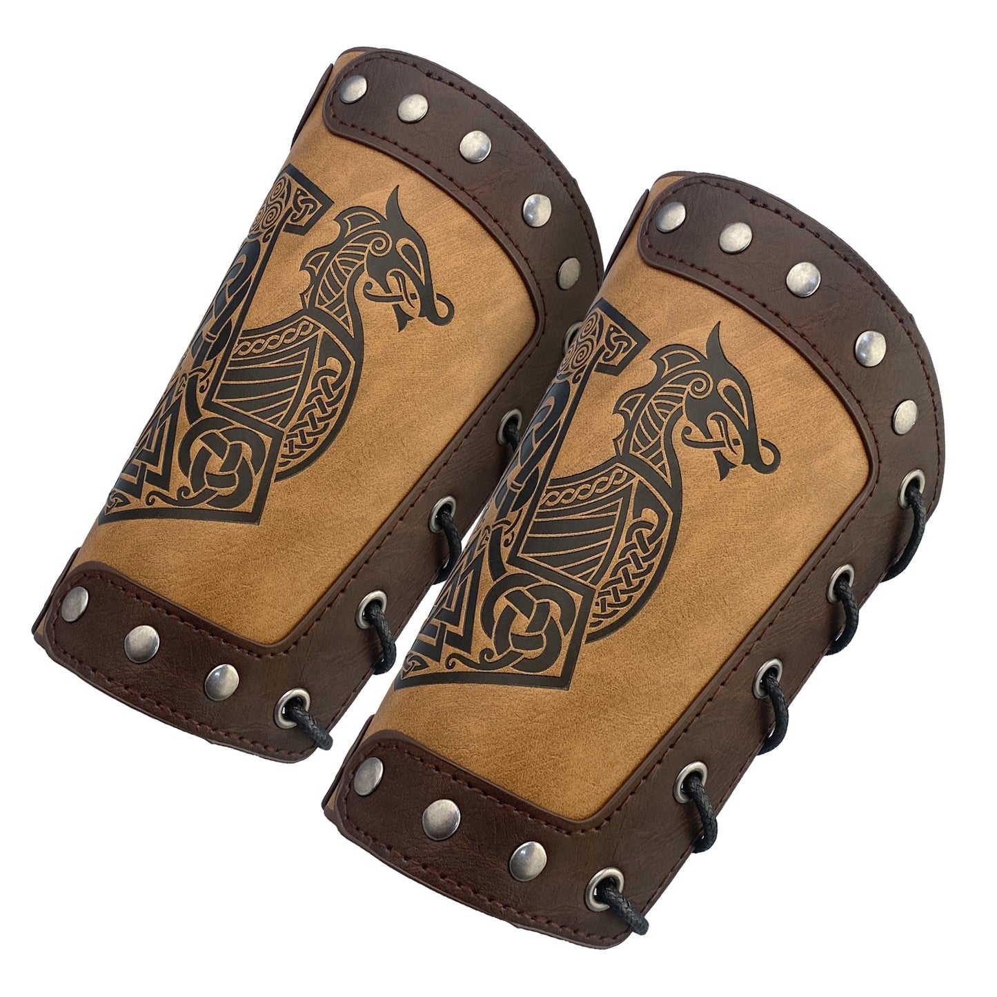 HiiFeuer Embossed Viking Symble Faux Leather Arm Armor, Viking Gauntlet Bracers, Knight Arm Guards for LARP Ren Faire