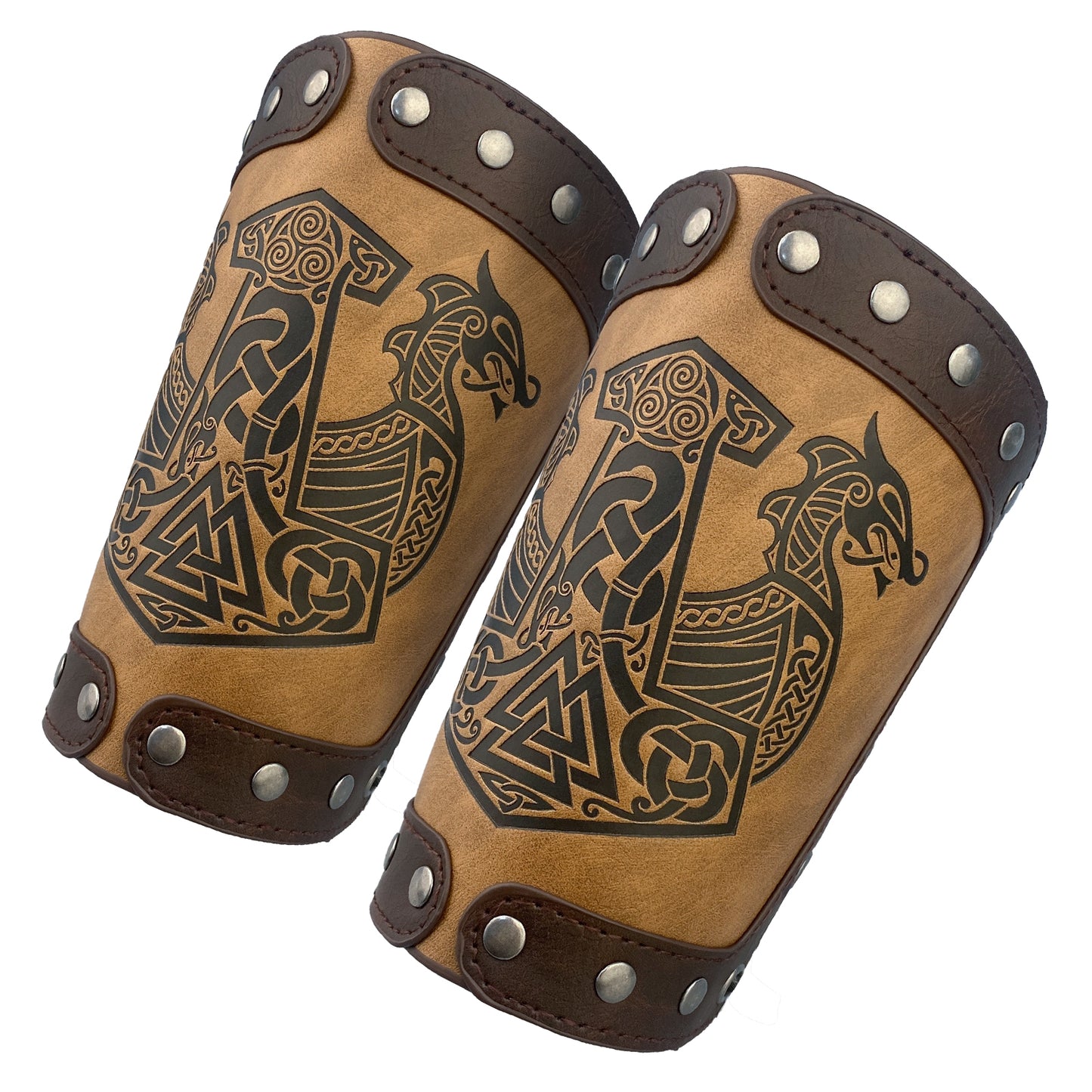 HiiFeuer Embossed Viking Symble Faux Leather Arm Armor, Viking Gauntlet Bracers, Knight Arm Guards for LARP Ren Faire