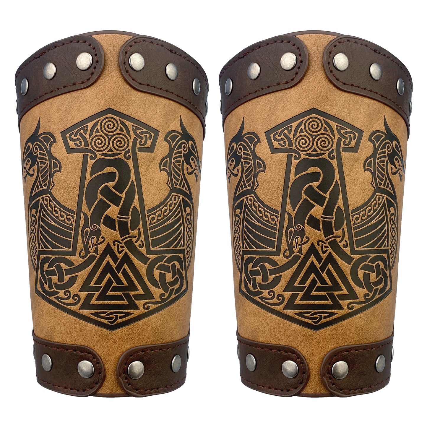 HiiFeuer Embossed Viking Symble Faux Leather Arm Armor, Viking Gauntlet Bracers, Knight Arm Guards for LARP Ren Faire