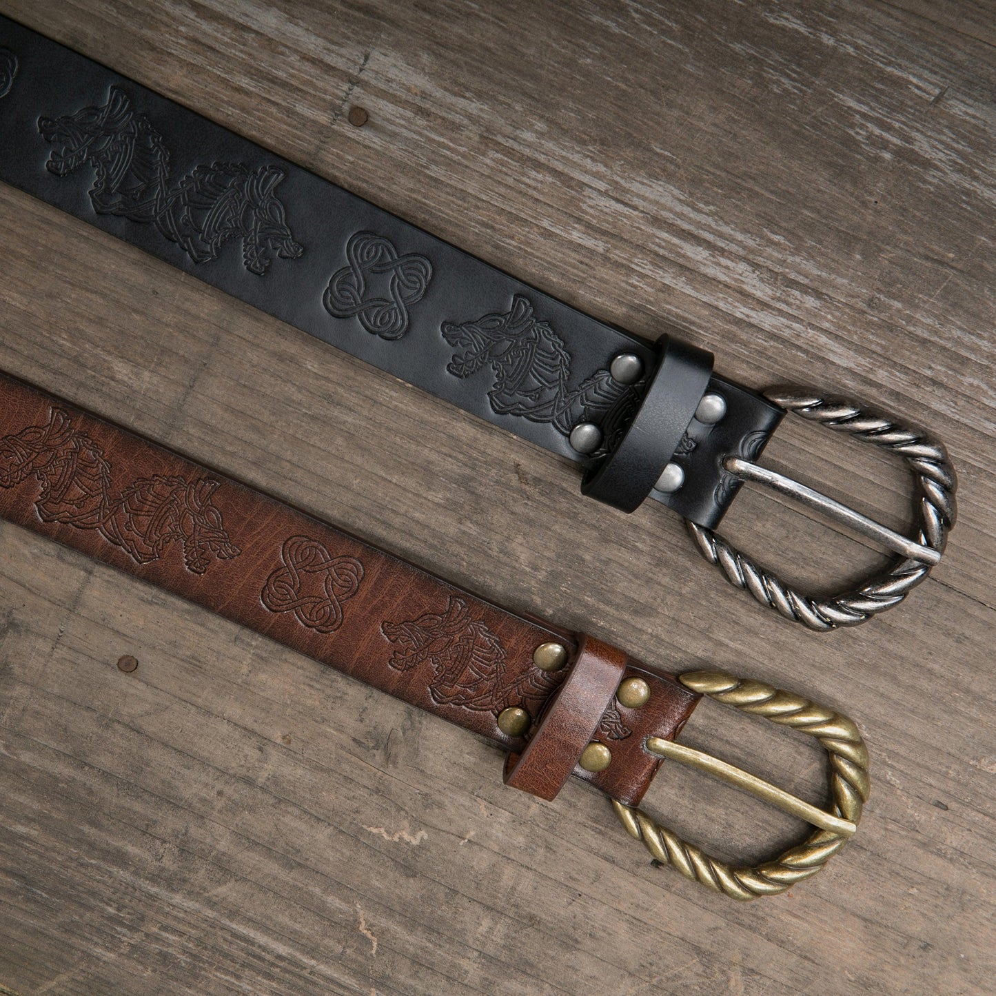 HiiFeuer Viking Fenrir Embossed Faux Leather Buckle Belt, Medieval Knight Belt