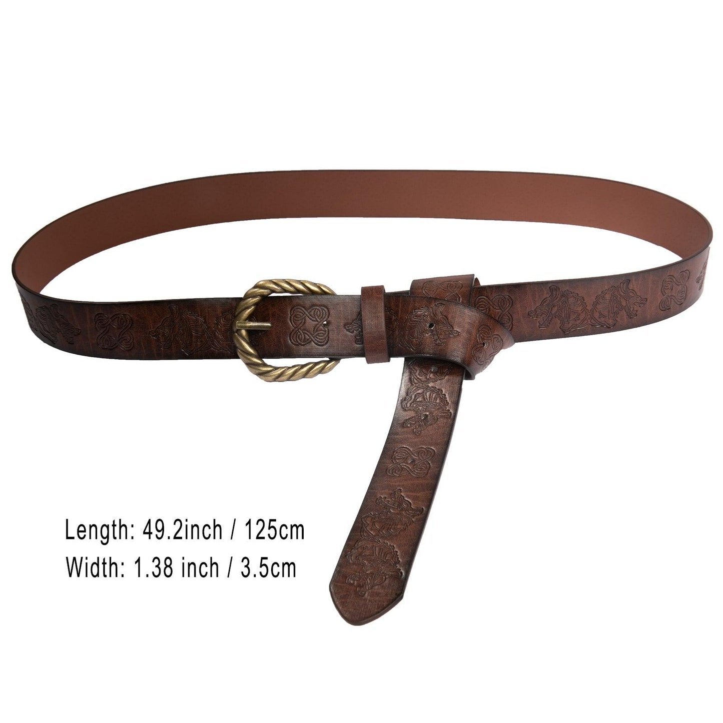 HiiFeuer Viking Fenrir Embossed Faux Leather Buckle Belt, Medieval Knight Belt