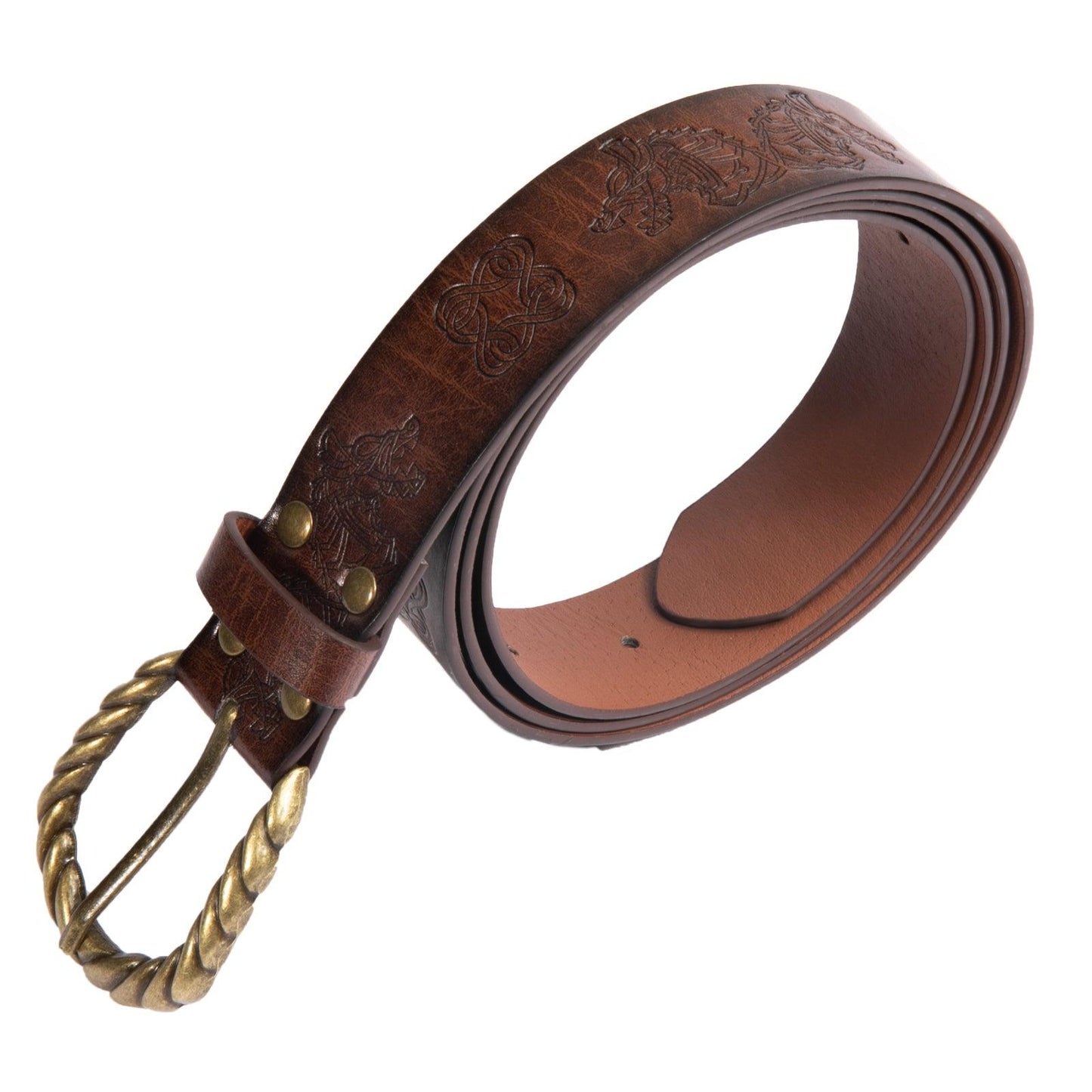 HiiFeuer Viking Fenrir Embossed Faux Leather Buckle Belt, Medieval Knight Belt