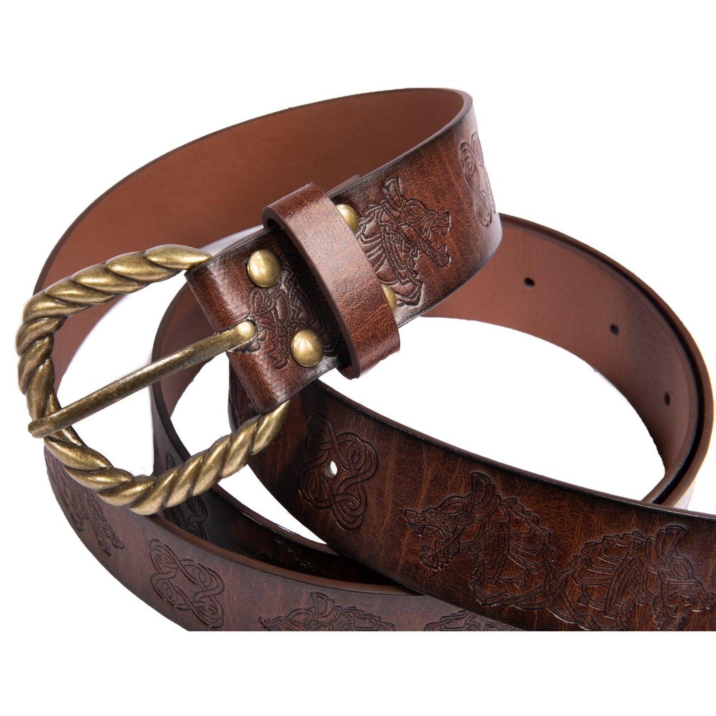HiiFeuer Viking Fenrir Embossed Faux Leather Buckle Belt, Medieval Knight Belt