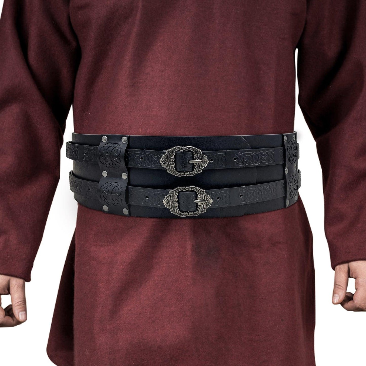 HiiFeuer Viking Wide Belt, Medieval Faux Leather Armor Belt Knight Corset Belt, LARP Costume