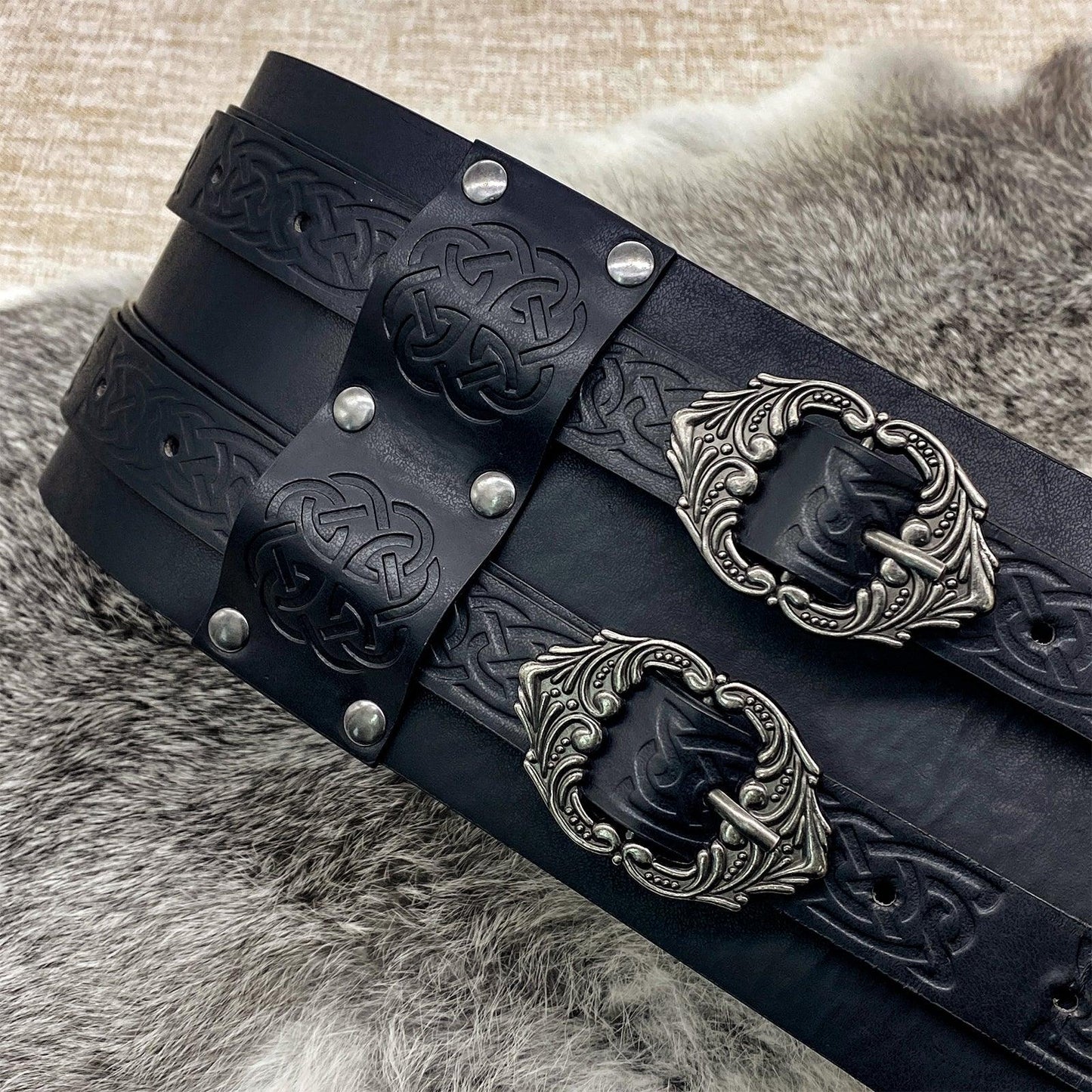 HiiFeuer Viking Wide Belt, Medieval Faux Leather Armor Belt Knight Corset Belt, LARP Costume