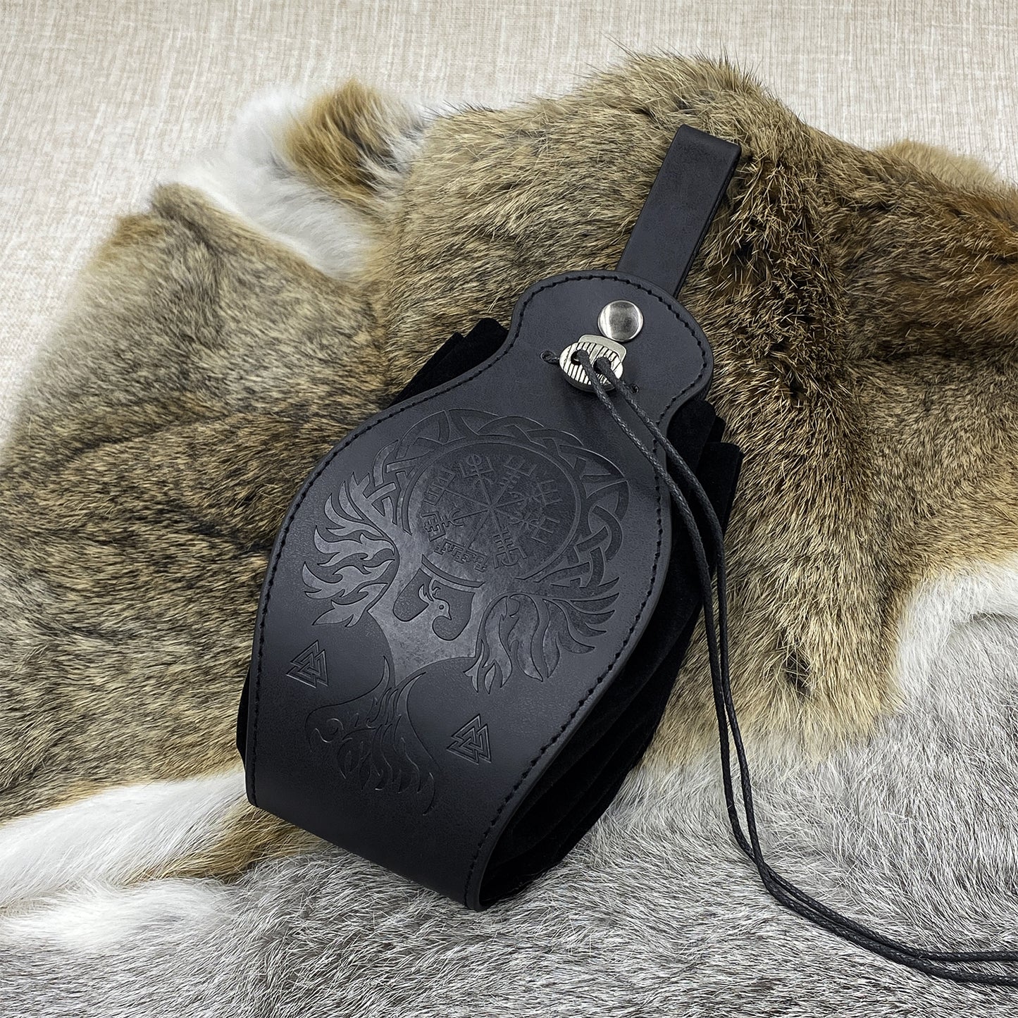HiiFeuer Medieval Faux Leather Pouch, Portable Drawstring Purse, Vintage Belt Pouch Dice Bag For LARP Ren Faire