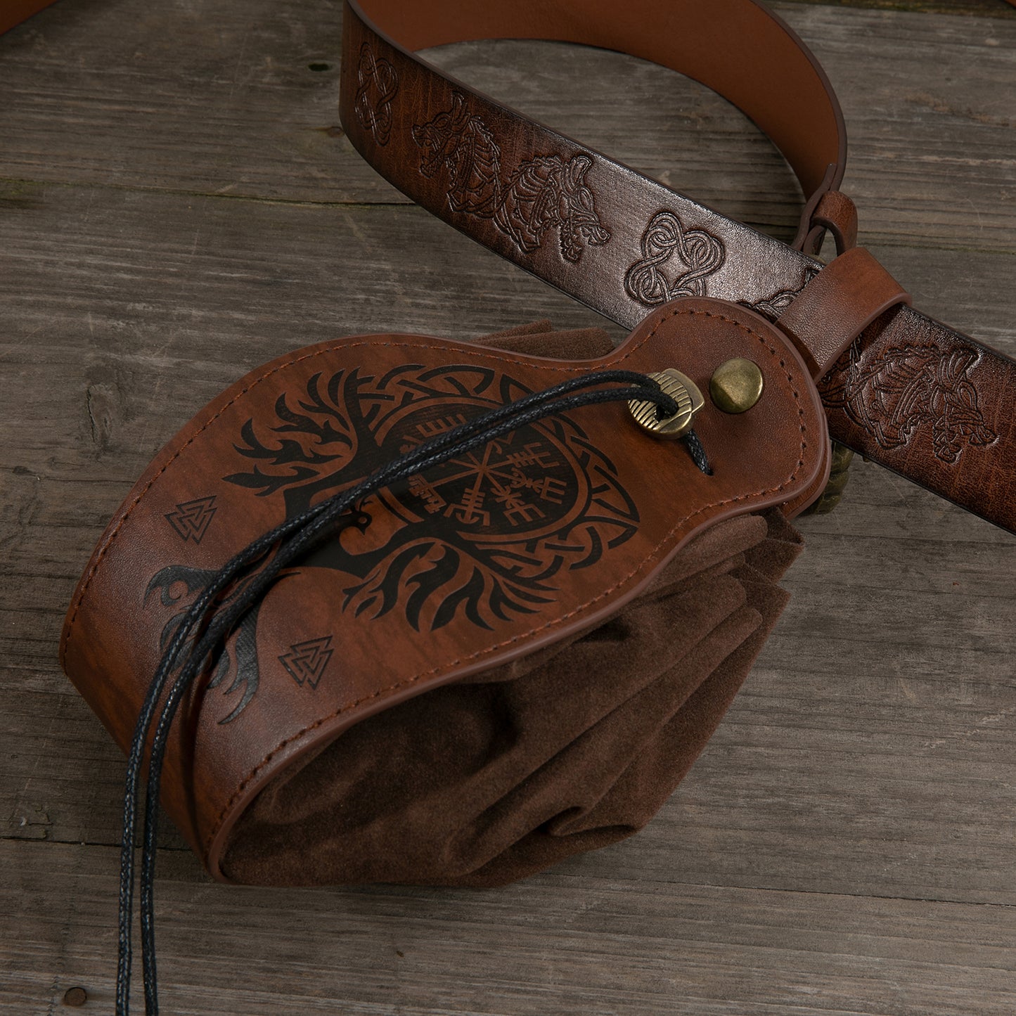 HiiFeuer Medieval Faux Leather Pouch, Portable Drawstring Purse, Vintage Belt Pouch Dice Bag For LARP Ren Faire