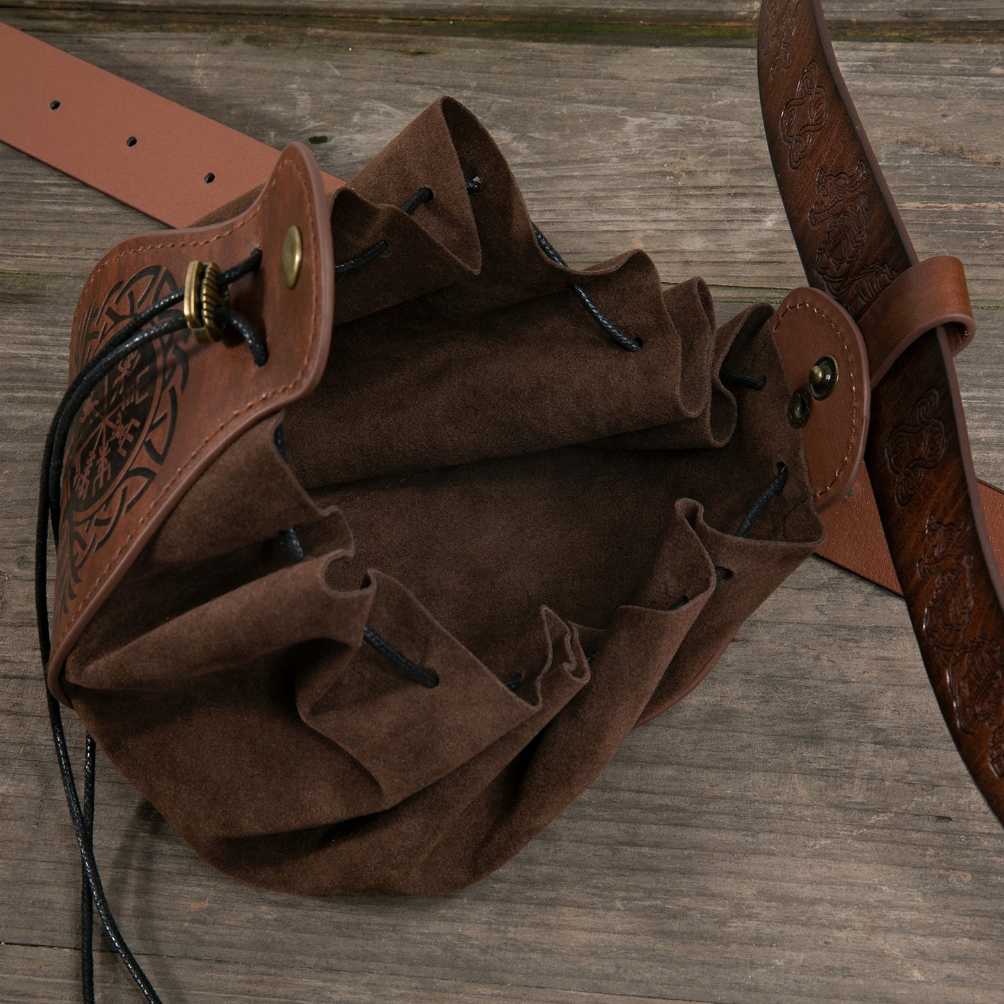 HiiFeuer Medieval Faux Leather Pouch, Portable Drawstring Purse, Vintage Belt Pouch Dice Bag For LARP Ren Faire