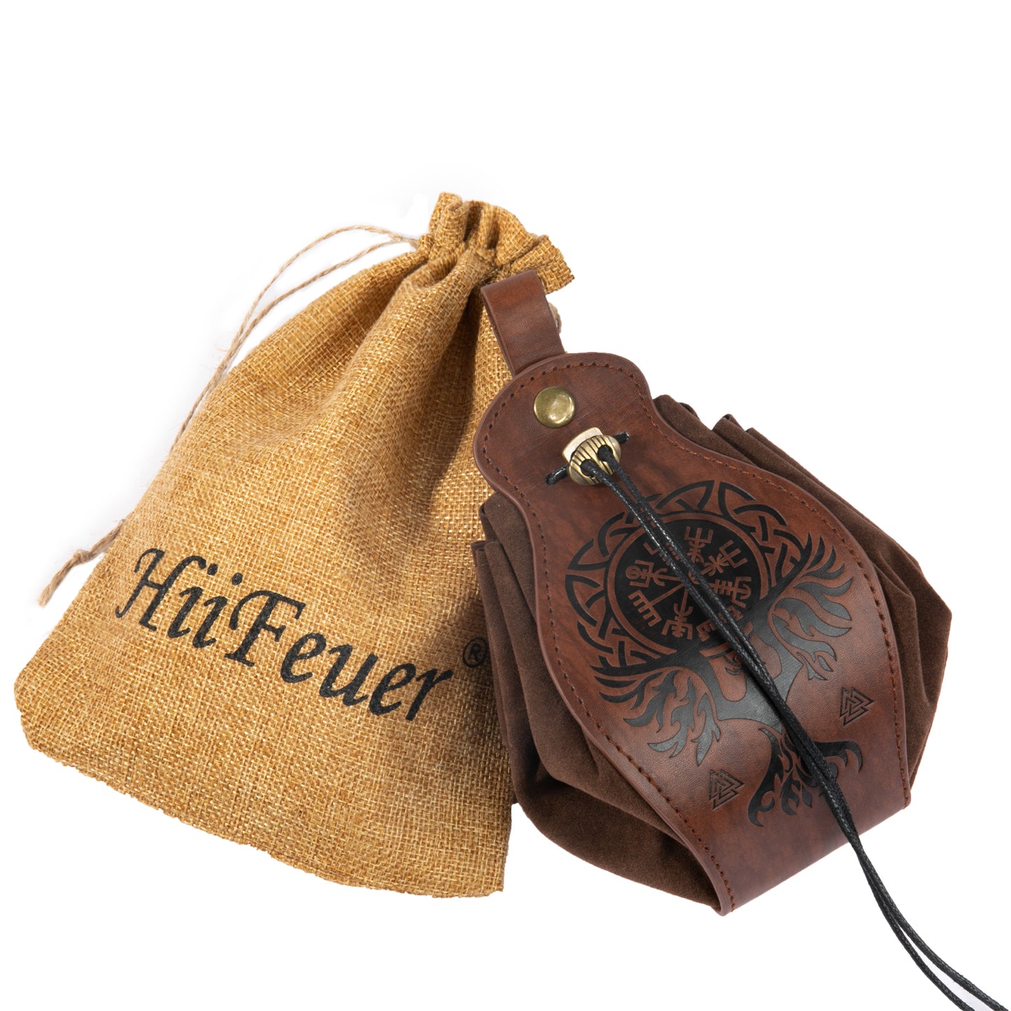 HiiFeuer Medieval Faux Leather Pouch, Portable Drawstring Purse, Vintage Belt Pouch Dice Bag For LARP Ren Faire