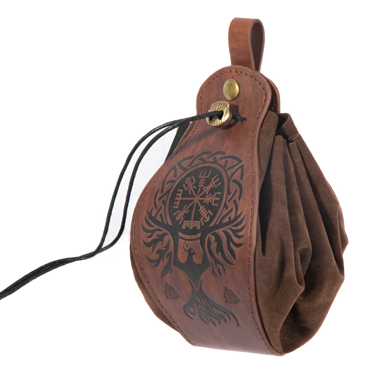 HiiFeuer Medieval Faux Leather Pouch, Portable Drawstring Purse, Vintage Belt Pouch Dice Bag For LARP Ren Faire