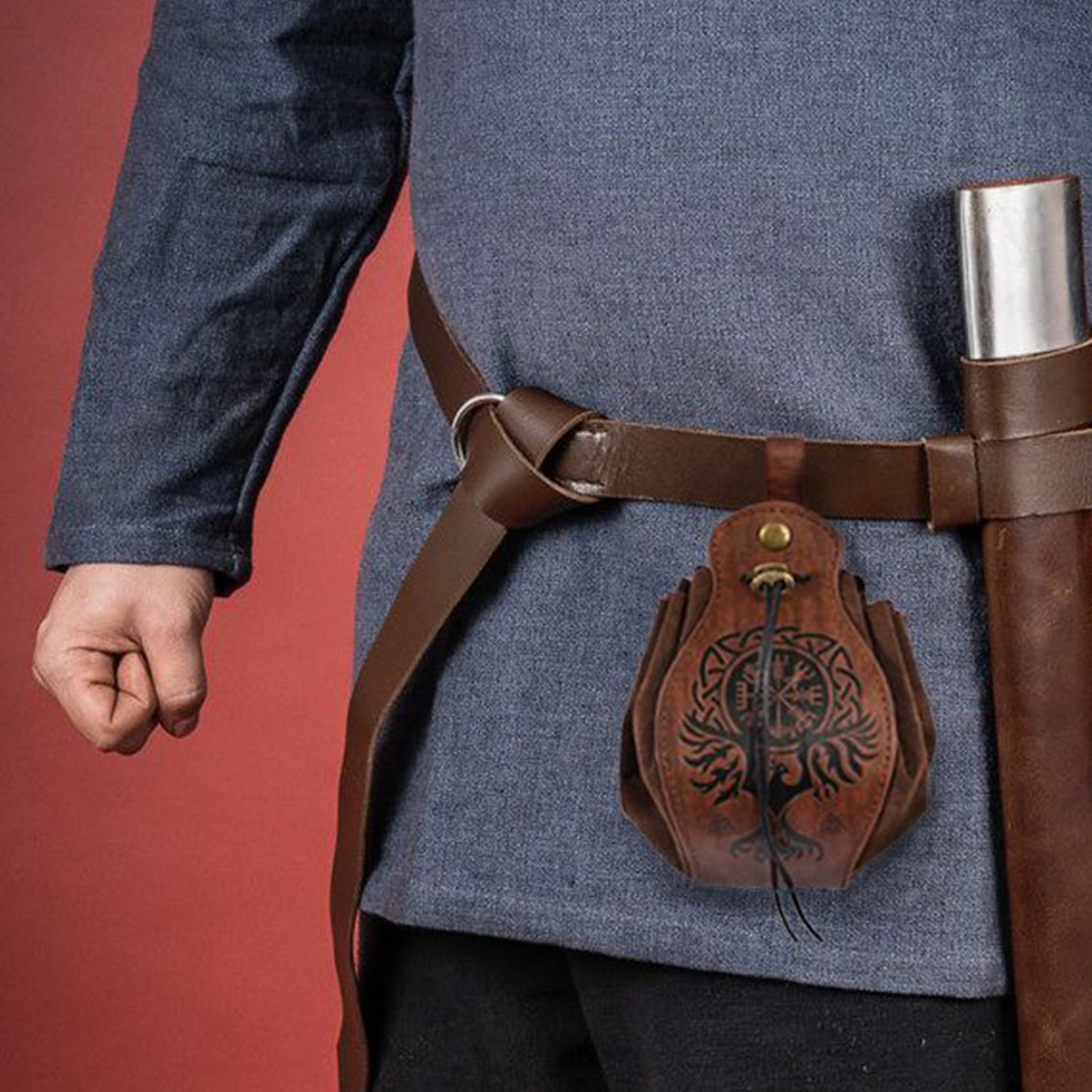 HiiFeuer Medieval Faux Leather Pouch, Portable Drawstring Purse, Vintage Belt Pouch Dice Bag For LARP Ren Faire