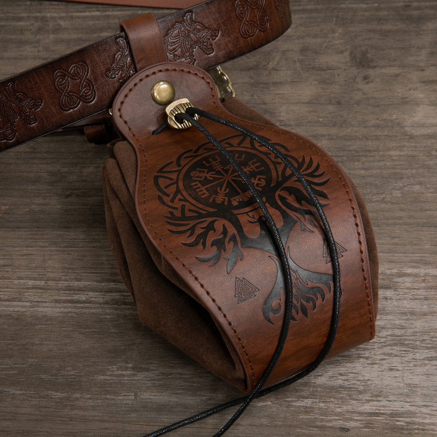 HiiFeuer Medieval Faux Leather Pouch, Portable Drawstring Purse, Vintage Belt Pouch Dice Bag For LARP Ren Faire