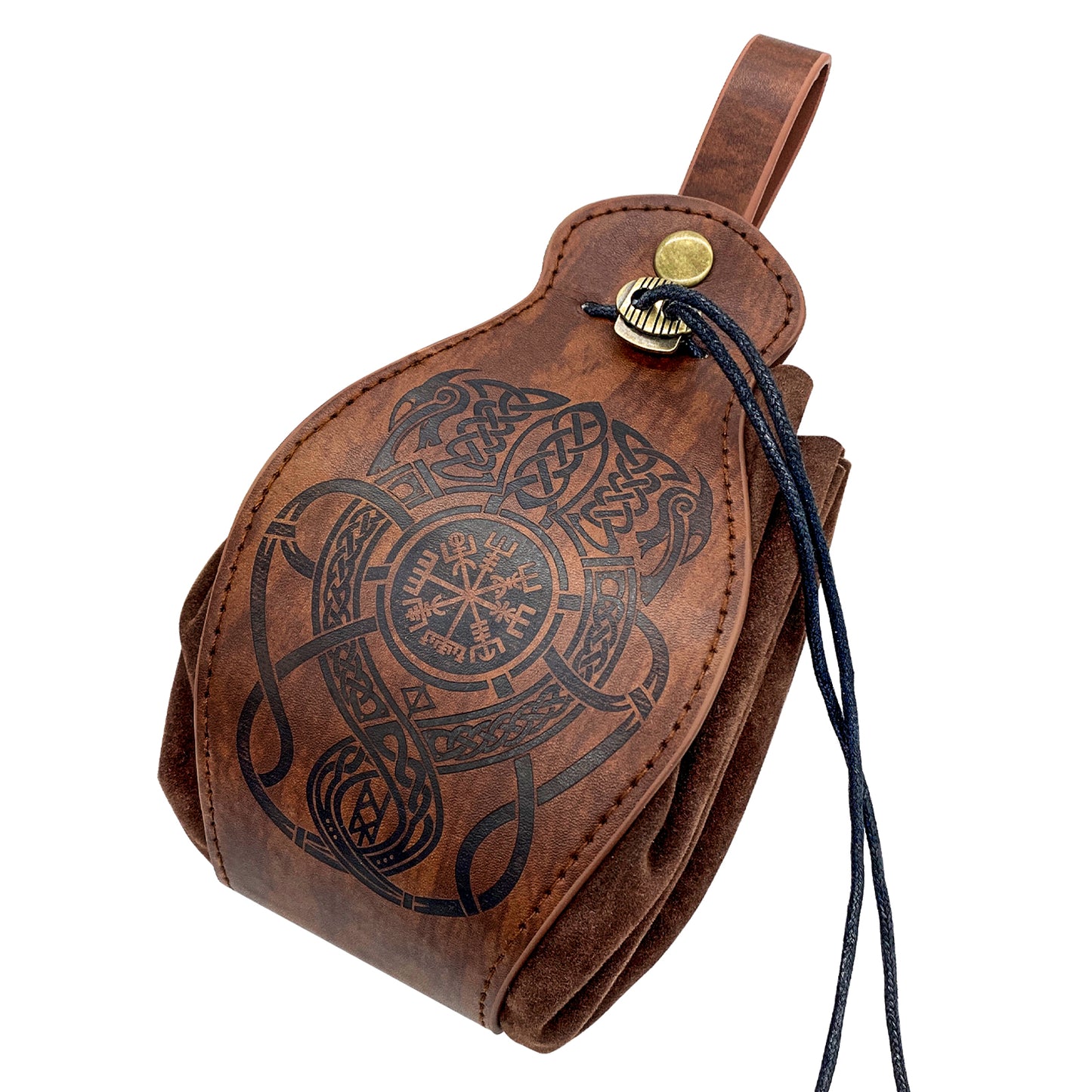 HiiFeuer Medieval Faux Leather Pouch, Portable Drawstring Purse, Vintage Belt Pouch Dice Bag For LARP Ren Faire