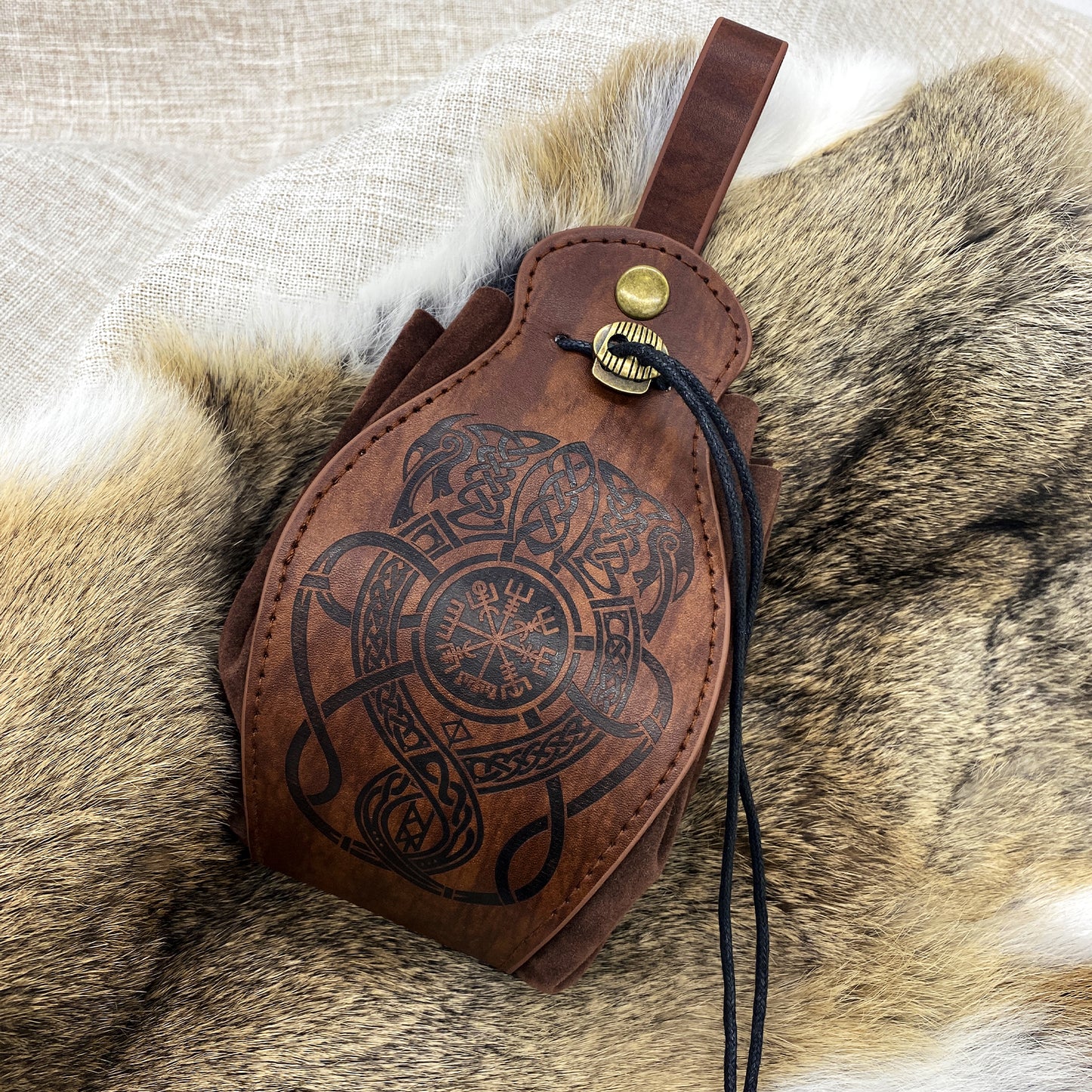 HiiFeuer Medieval Faux Leather Pouch, Portable Drawstring Purse, Vintage Belt Pouch Dice Bag For LARP Ren Faire