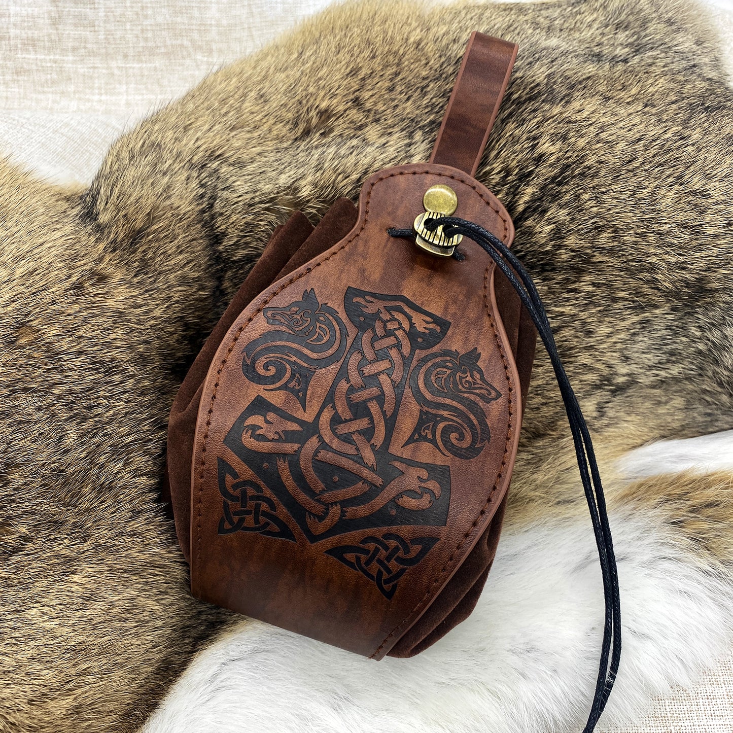 HiiFeuer Medieval Faux Leather Pouch, Portable Drawstring Purse, Vintage Belt Pouch Dice Bag For LARP Ren Faire