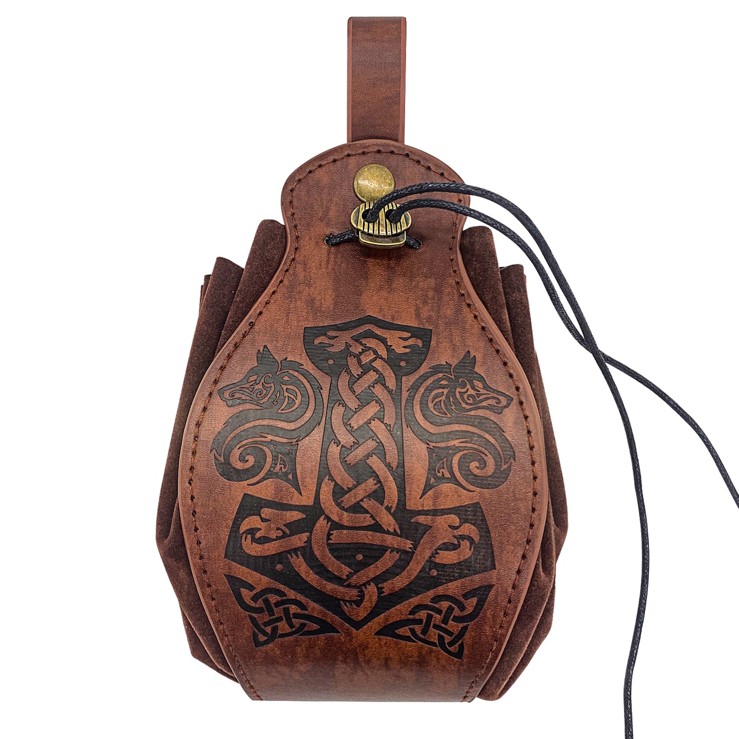 HiiFeuer Medieval Faux Leather Pouch, Portable Drawstring Purse, Vintage Belt Pouch Dice Bag For LARP Ren Faire
