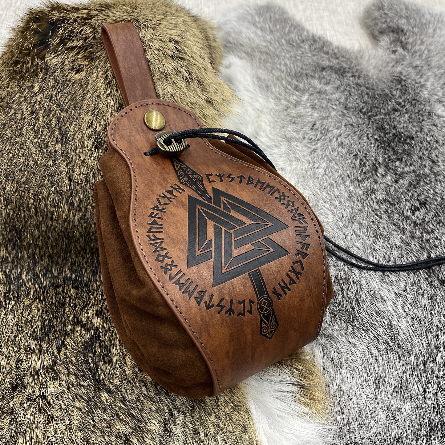 HiiFeuer Medieval Faux Leather Pouch, Portable Drawstring Purse, Vintage Belt Pouch Dice Bag For LARP Ren Faire