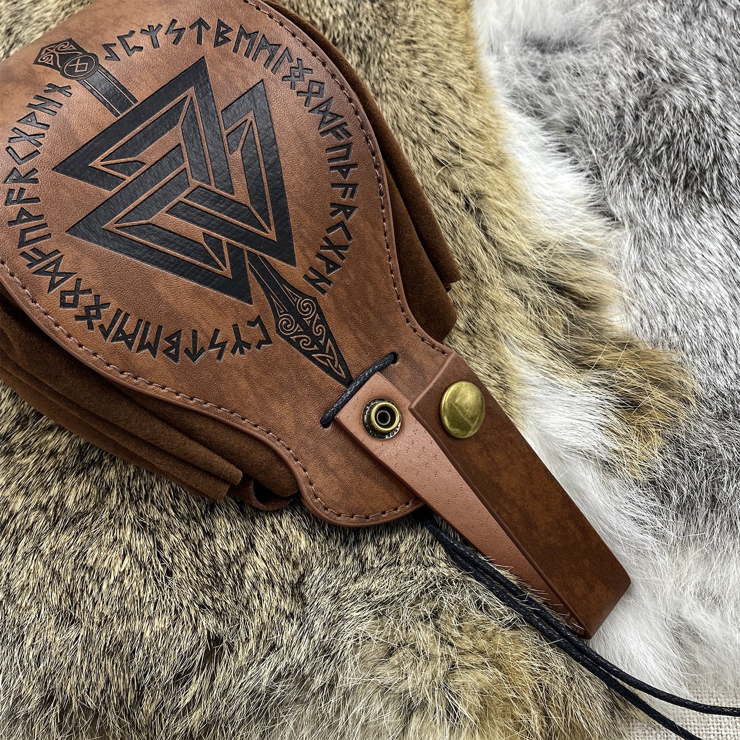 HiiFeuer Medieval Faux Leather Pouch, Portable Drawstring Purse, Vintage Belt Pouch Dice Bag For LARP Ren Faire
