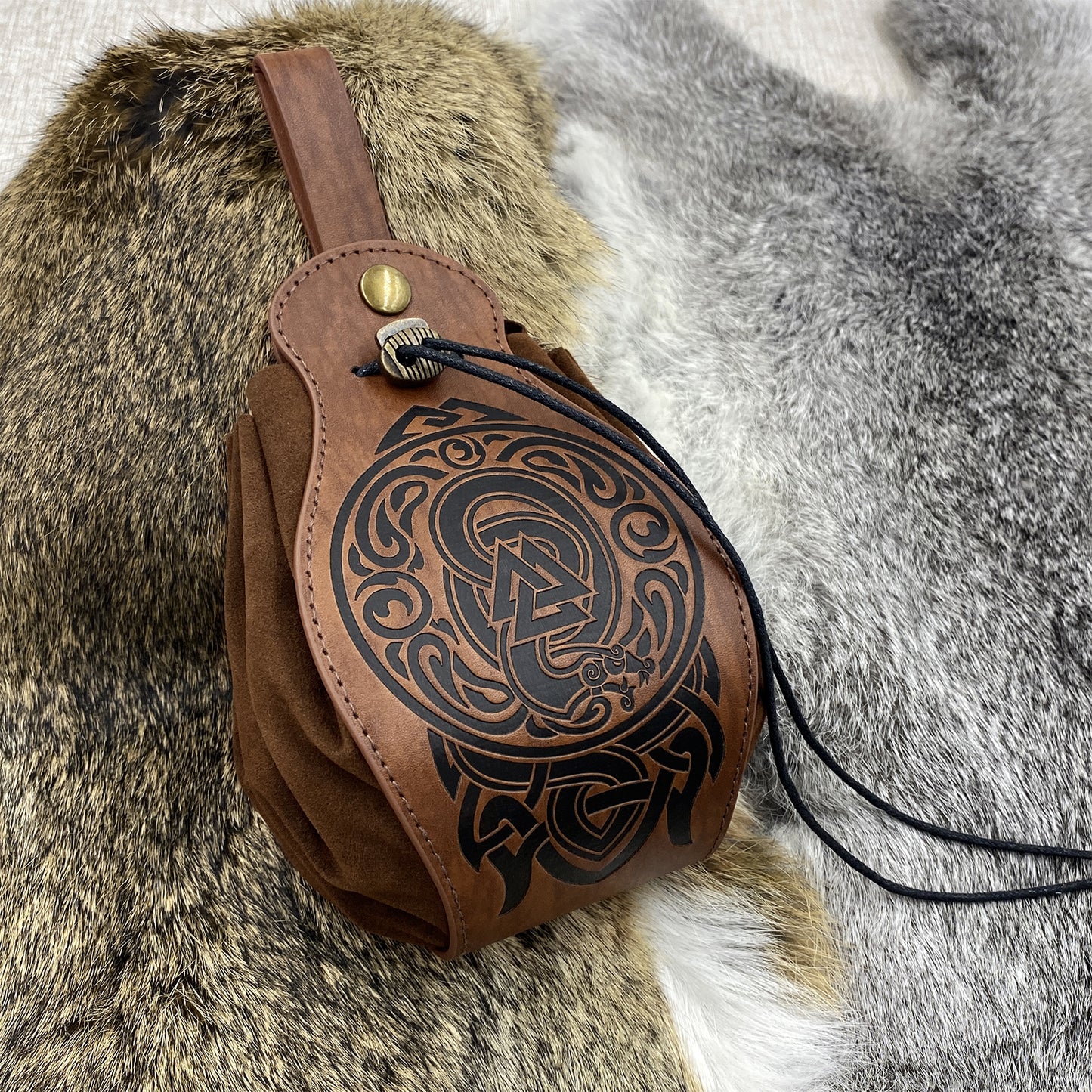 HiiFeuer Medieval Faux Leather Pouch, Portable Drawstring Purse, Vintage Belt Pouch Dice Bag For LARP Ren Faire