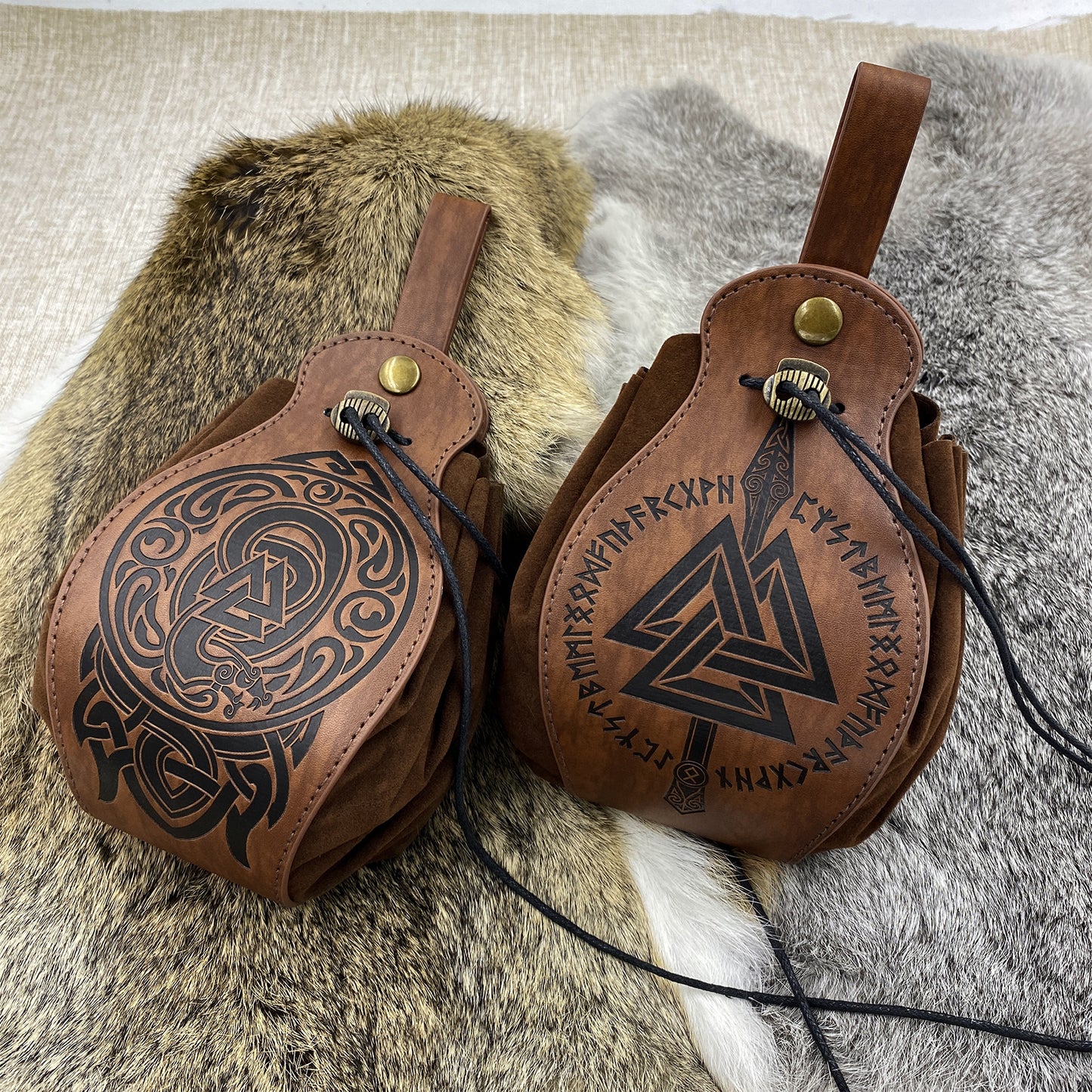 HiiFeuer Medieval Faux Leather Pouch, Portable Drawstring Purse, Vintage Belt Pouch Dice Bag For LARP Ren Faire