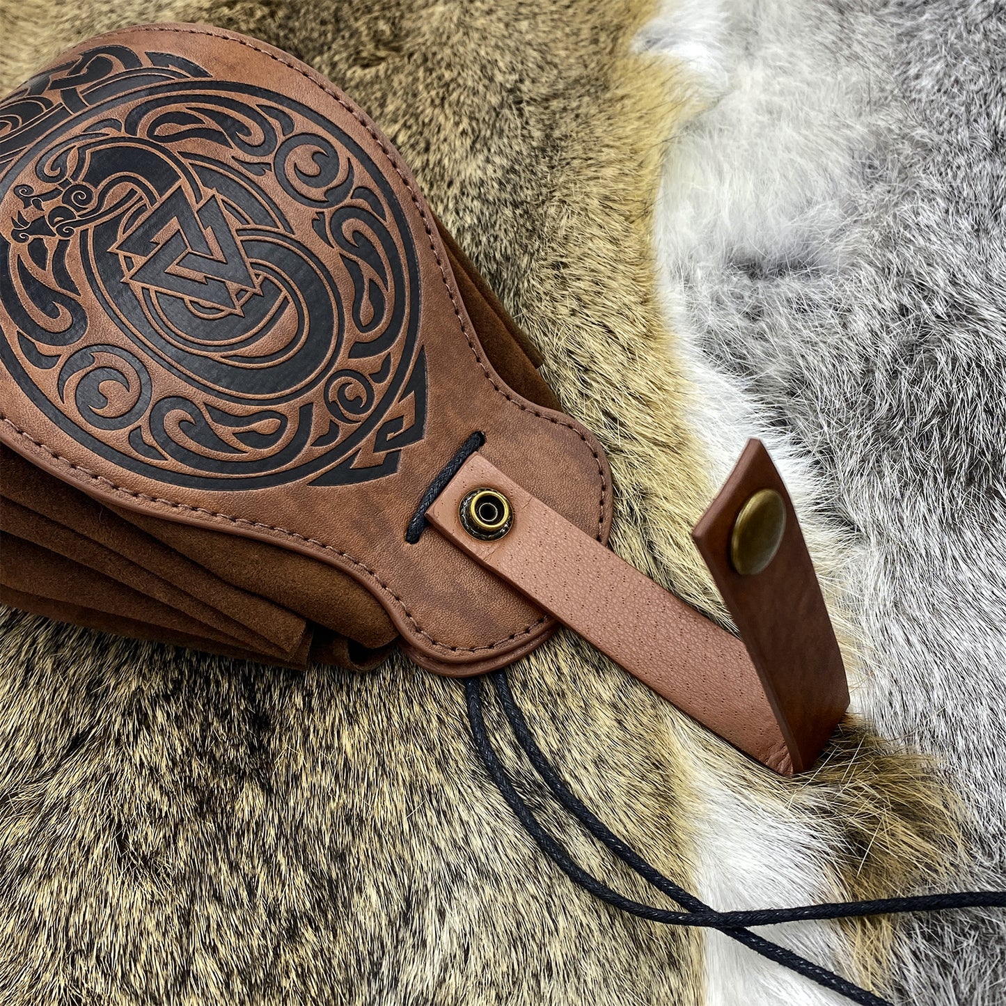 HiiFeuer Medieval Faux Leather Pouch, Portable Drawstring Purse, Vintage Belt Pouch Dice Bag For LARP Ren Faire