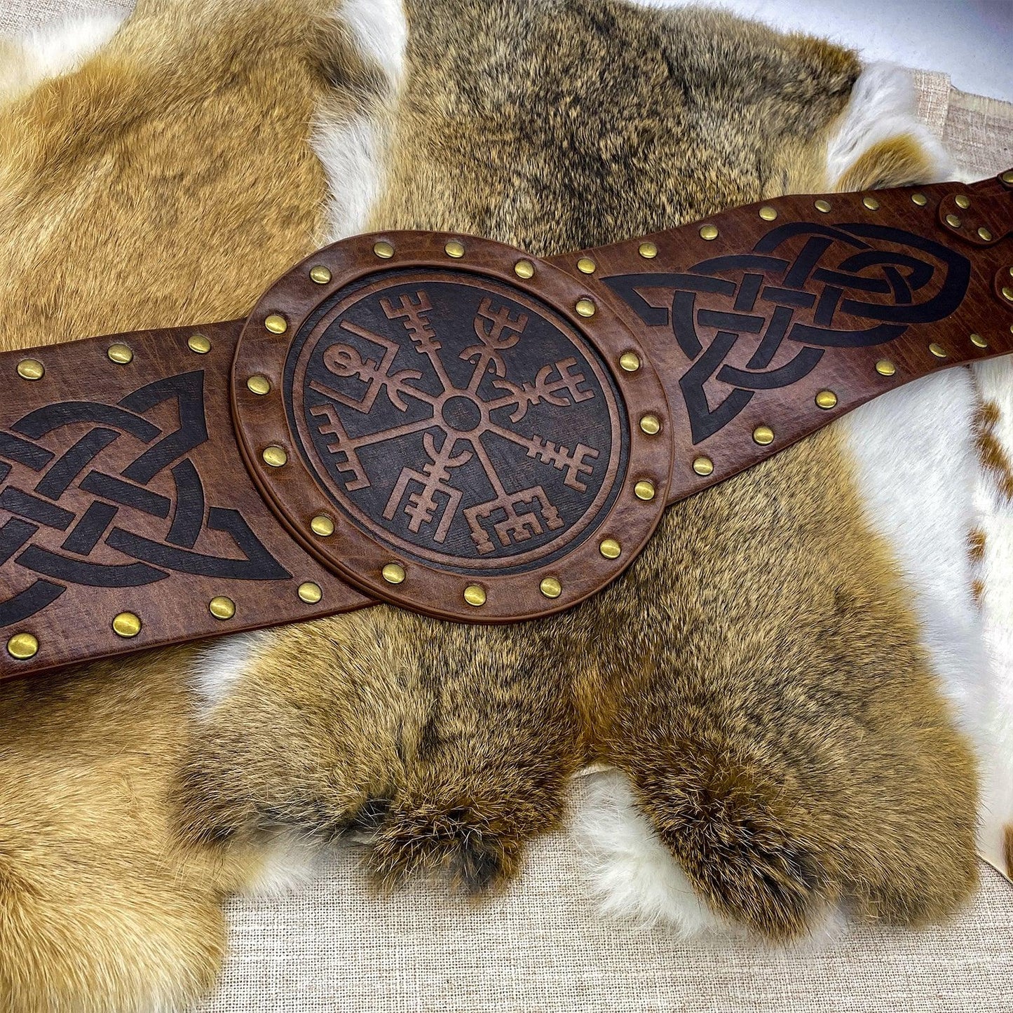 HiiFeuer Viking Embossed Wide Belt, Nordic Faux Leather Armor Belt Knight Corset Belt, LARP Halloween Costume