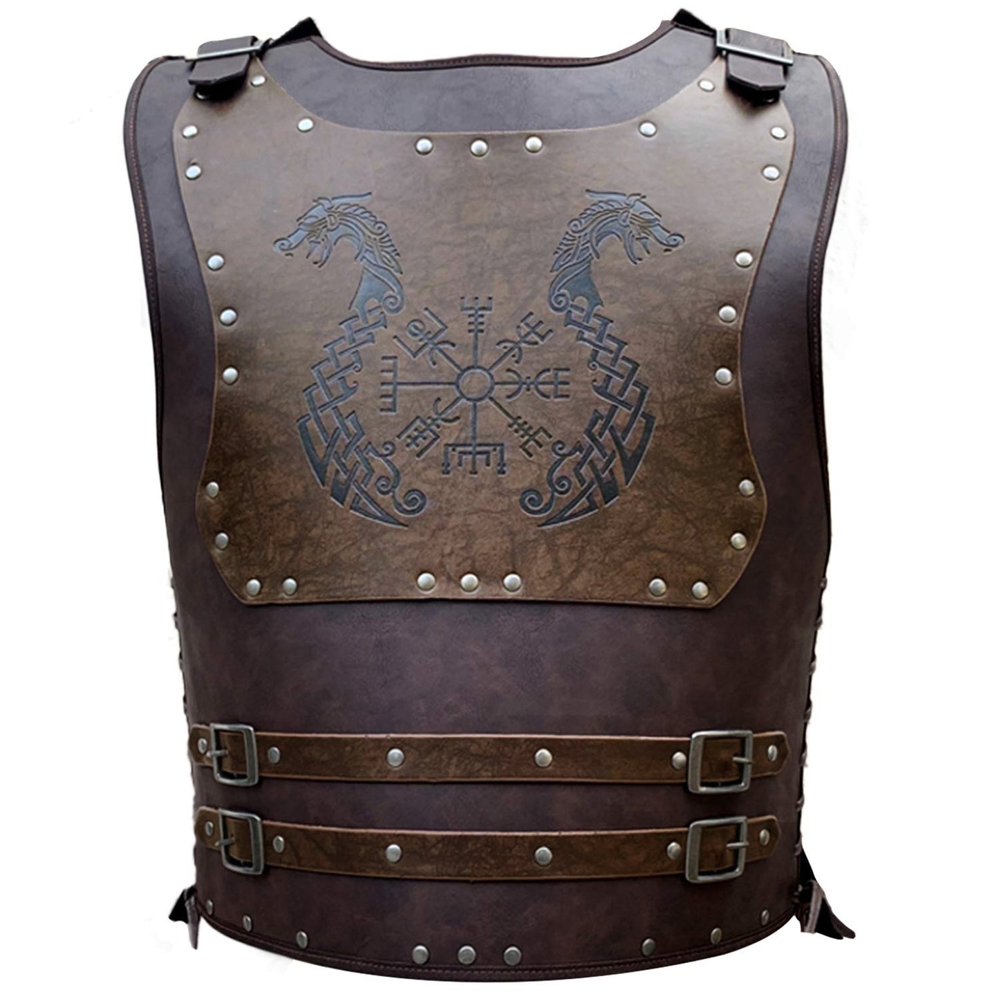 HiiFeuer Viking Warrior PU Leather Chest Armor, Retro Knight Leather Body Armor, Medieval Armor for LARP/Cosplay